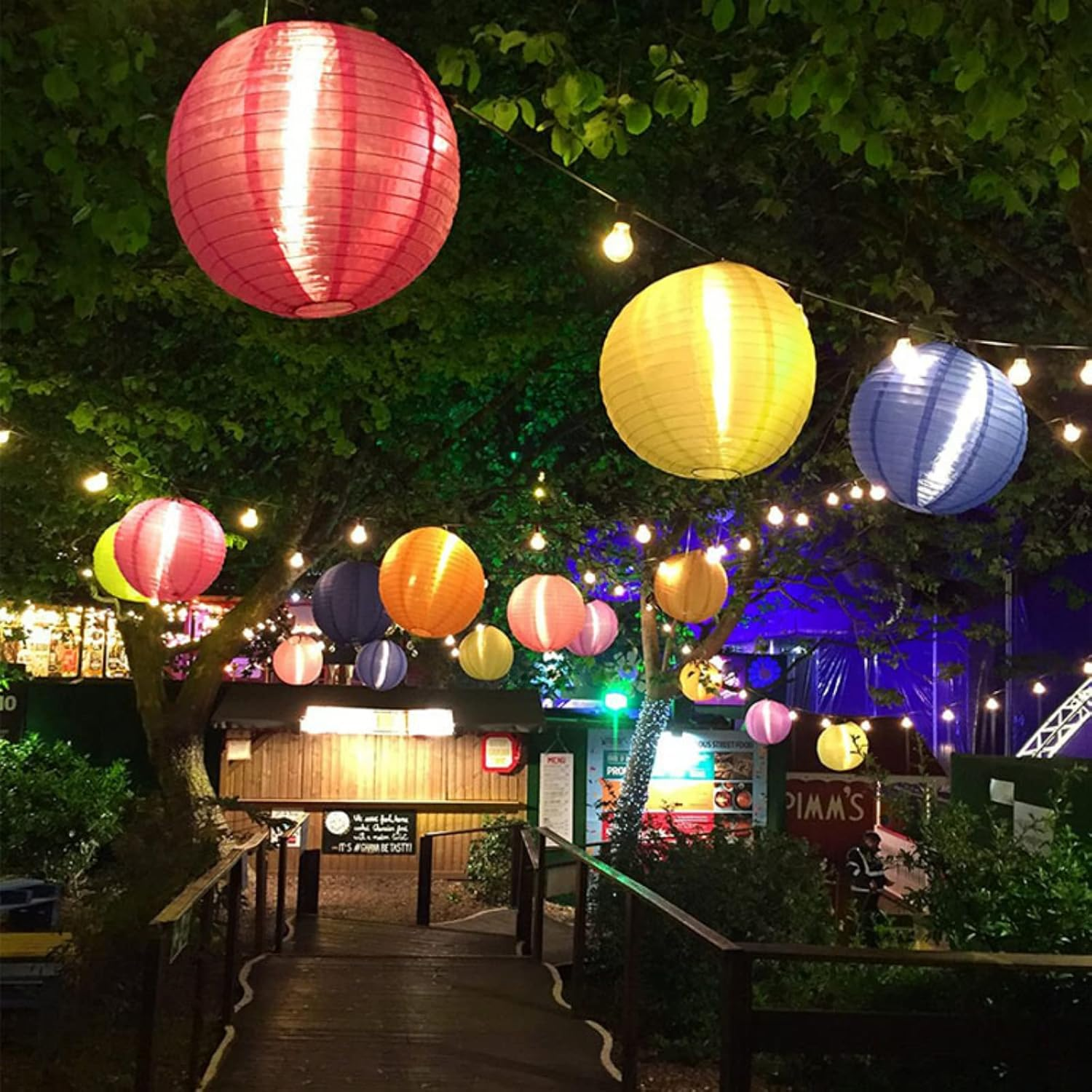 6 Pack 12In Waterproof LED Solar Cloth Chinese Lantern Festival Party Hanging Lamp Hanging Lamp Outdoor Garden Solar Led Light Lantern image number 1