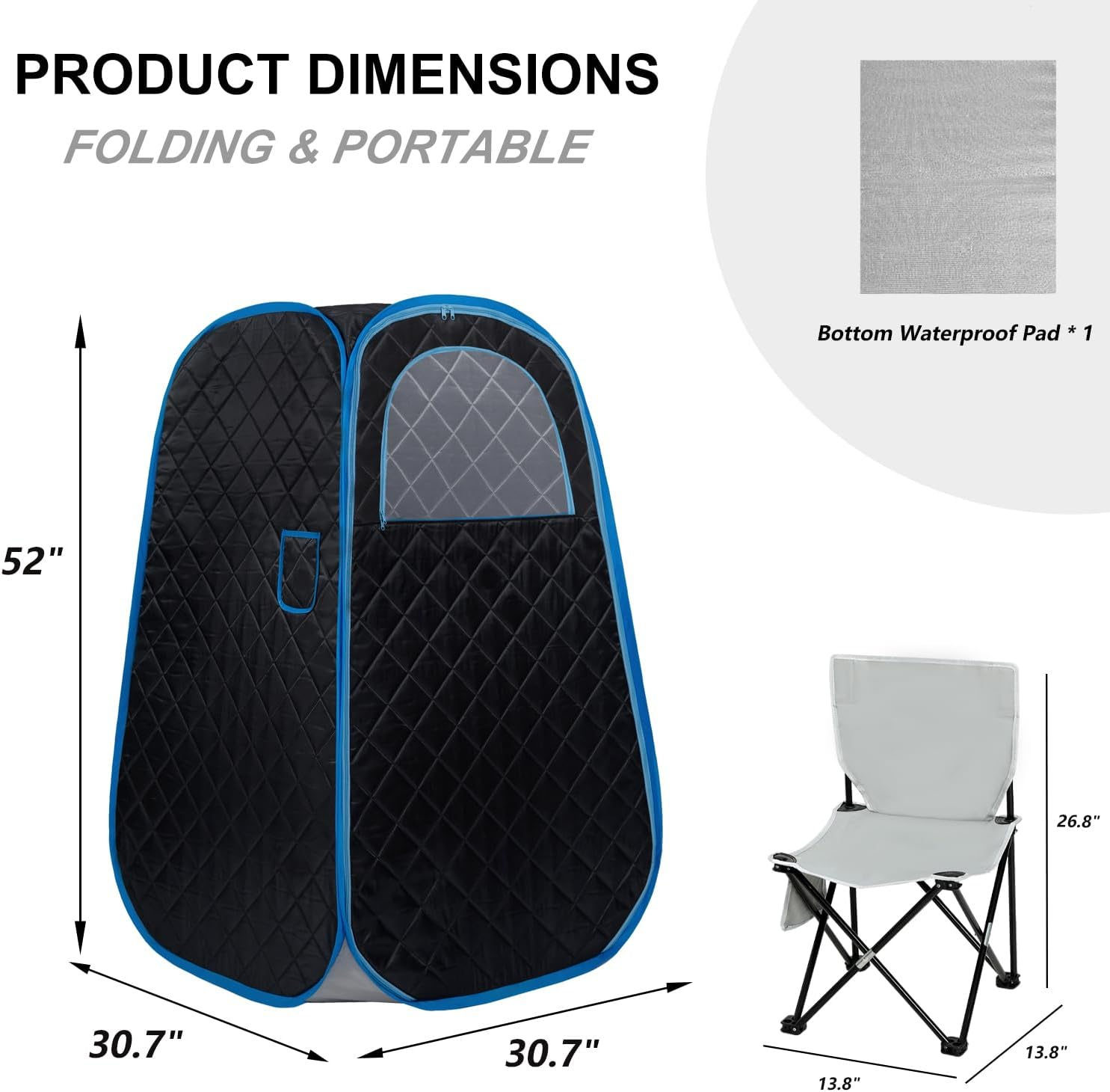 Portable Steam Sauna,Portable Steam Sauna Tent,With 1000W&2.2L Steam Generator,Personal Sauna Tent for Relaxation & Spa at Home Remote Comes with Remote Control, Folding Chair（Black） image number 5