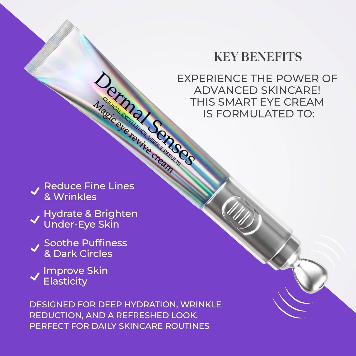 Magic Eye Revive Cream | Advanced Anti-Aging Treatment with Built in Viberating Massager | Hyderating, Firming & Brightening Formula | anti Wrinkle, Fine Lines & Dark Circles, Puffiness & under Eye Bags | Peptide Infused with Herbal Extracts image number 6