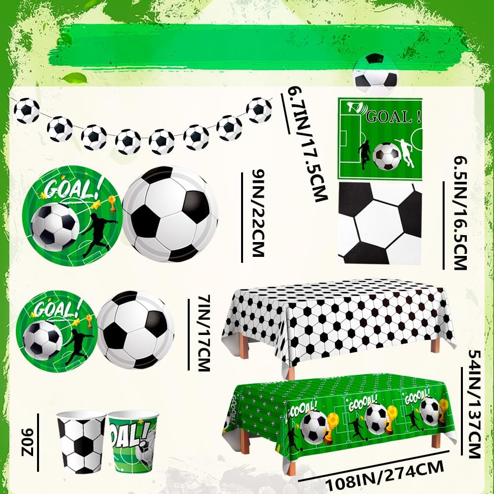 Soccer Party Tableware, Soccer Birthday Tableware Set Plates and Napkins Table Cloth Soccerball Decoration Banner Etc Soccerball Theme Party Tableware for Party Decorations Supplies image number 1