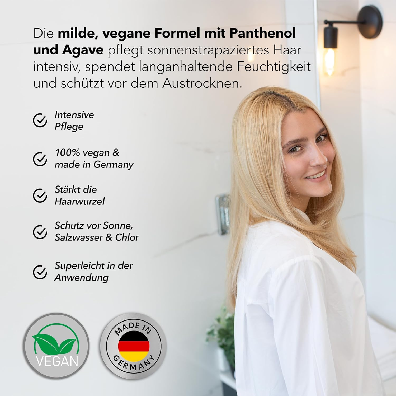 HLV Hair Care Spray with UV Protection, Sun Care Conditioner Spray, Vegan Hair Care with Panthenol & Agave, Protection against Sun and Salt Water, for Moisture and Combable, Smooth Hair (200 Ml) image number 2