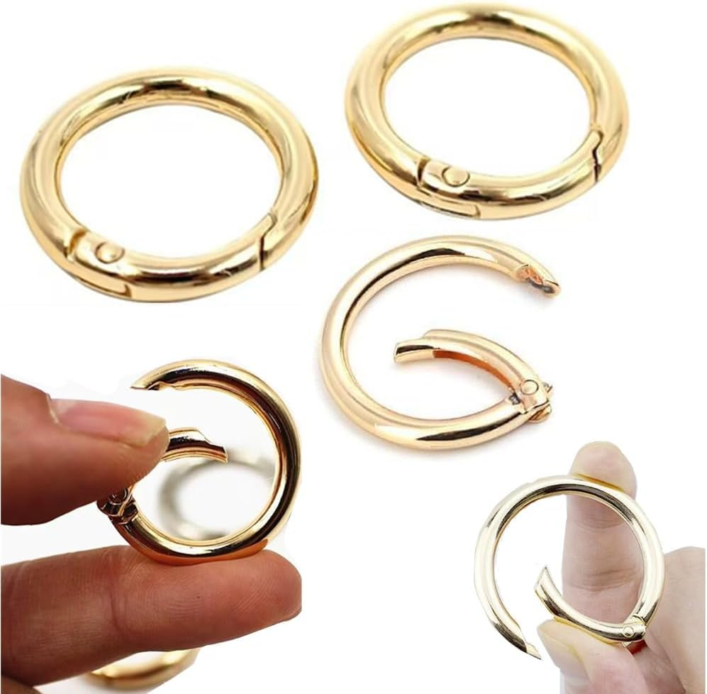 Spring O Rings, Granmagazz 20Pcs Spring O Ring Zinc Alloy Spring Clip, Spring Snap Clip for Keychain Necklace Jewelry DIY Key Chains,Spring O Rings round Carabiner Snap Clip, Purse, Bag (Gold) image number 4