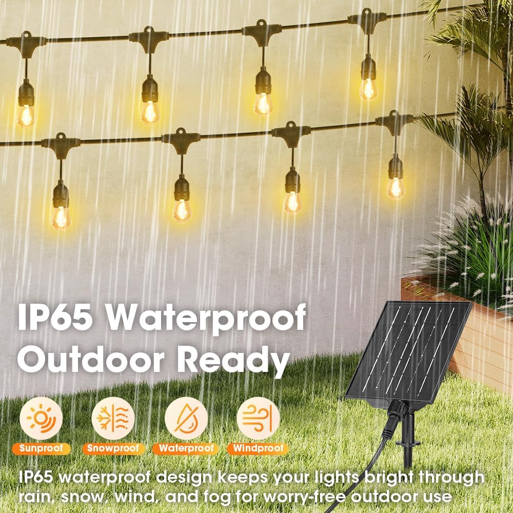 ZUNI Solar Festoon Lights Outdoor, 15M Solar String Lights with 15+4 LED Shatterproof Bulbs, IP65 Waterproof, 8 Light Modes, Dimmable Solar Light for Camping Garden Backyard image number 1