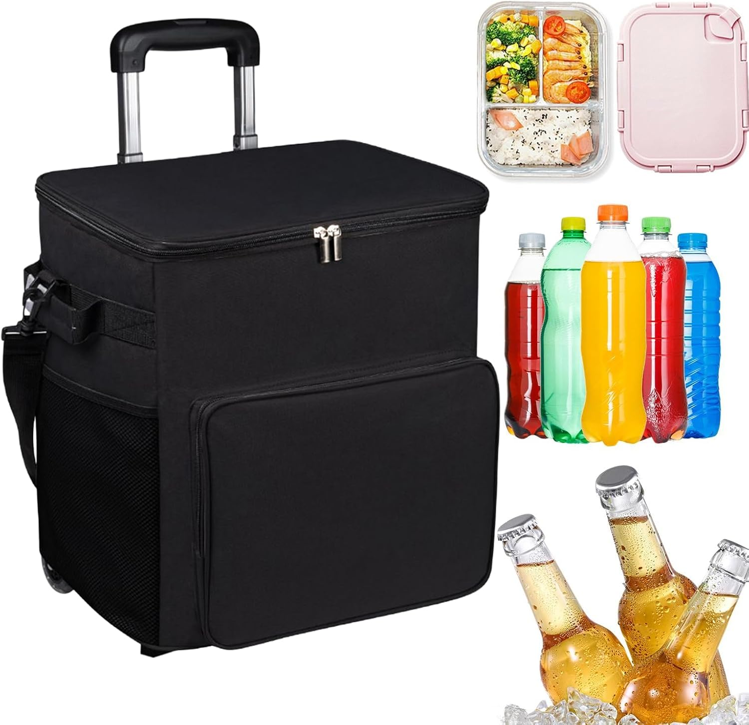 Cooler with Wheels - Soft-Sided Ice Chest,Trolley Cart with Handle 35L Insulated Leakproof Travel Bag for Outdoor Patio Picnic Camping Shopping