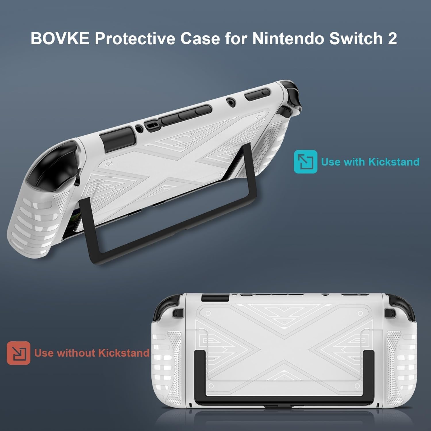 ZONEY Protective Case for 2025 Nintendo Switch 2, PC + TPU Grip Cover Case Shockproof Non-Slip Protective Controller Skin for Nintendo Switch 2025 Case Protector, White - Black image number 2