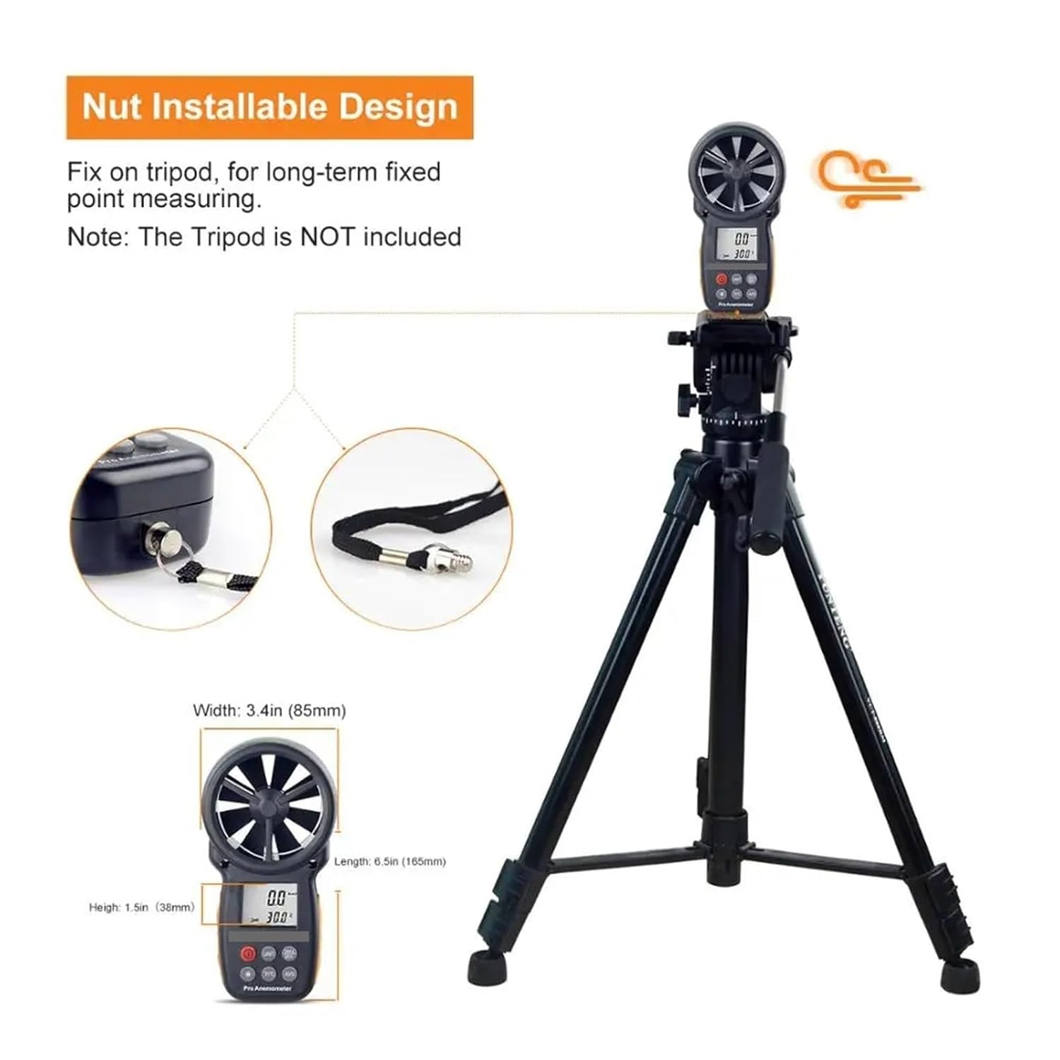 Digital Anemometer Tester with E APP Wind Speed Measurement Meter Measure Temperature Tester Tools image number 1