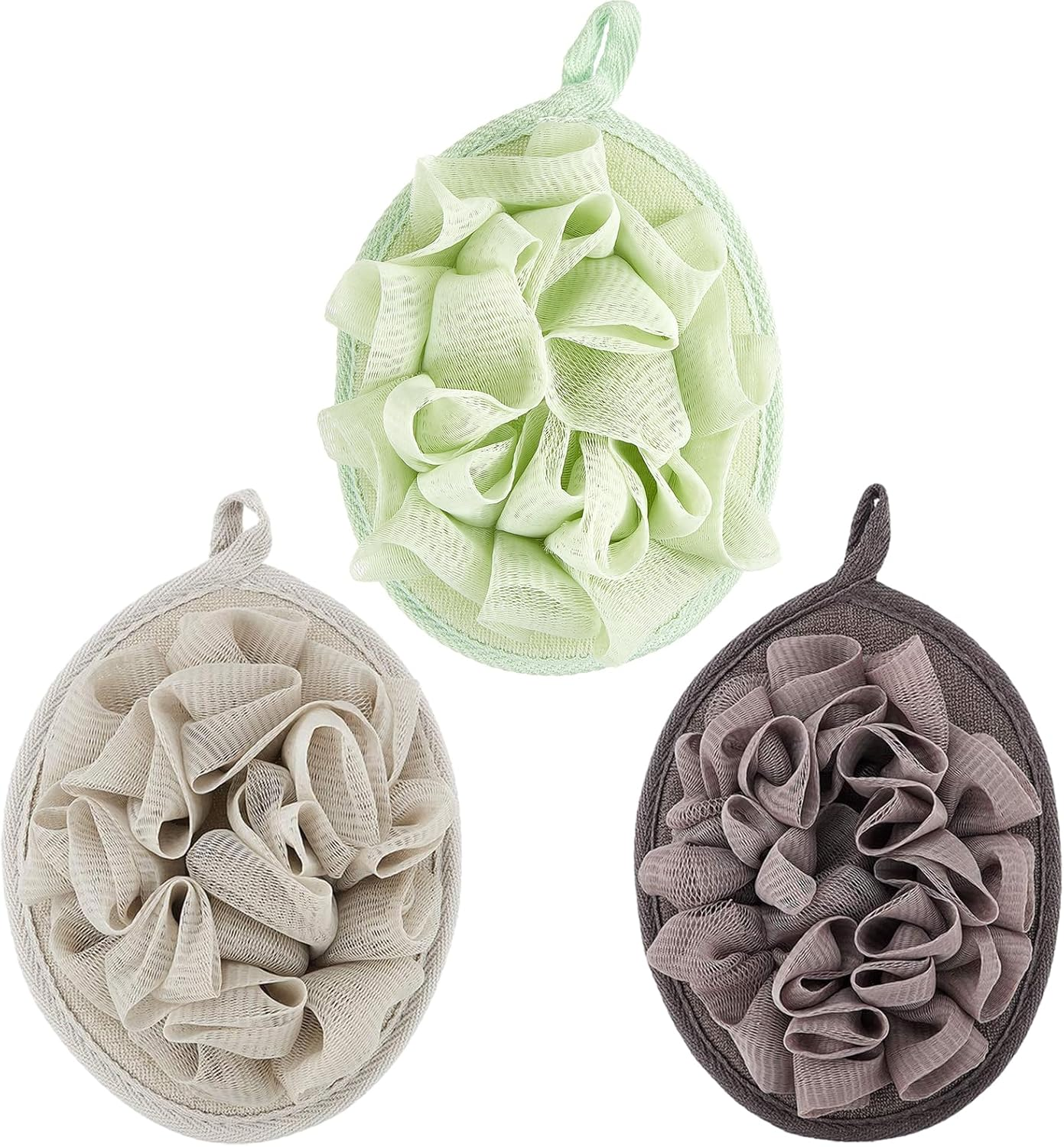 Boao Bath Shower Pouf Sponge Mesh Pouf Shower Ball Exfoliating Body Sponge Pad Scrubber Glove with Flower Bath Ball(3 Pcs,Purple)