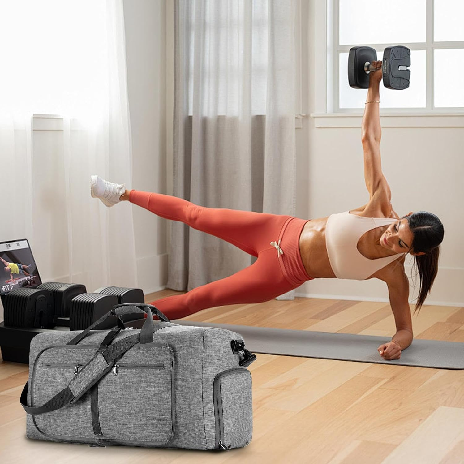 Travel Travel Bag - Travel Organiser, Travel Bag Carry Bag, Foldable Travel Equipment, Suitcase Organiser Bag, Waterproof, Sports Travel Bag with Multiple Pockets for Travel, Camping, Fitness, Gray,