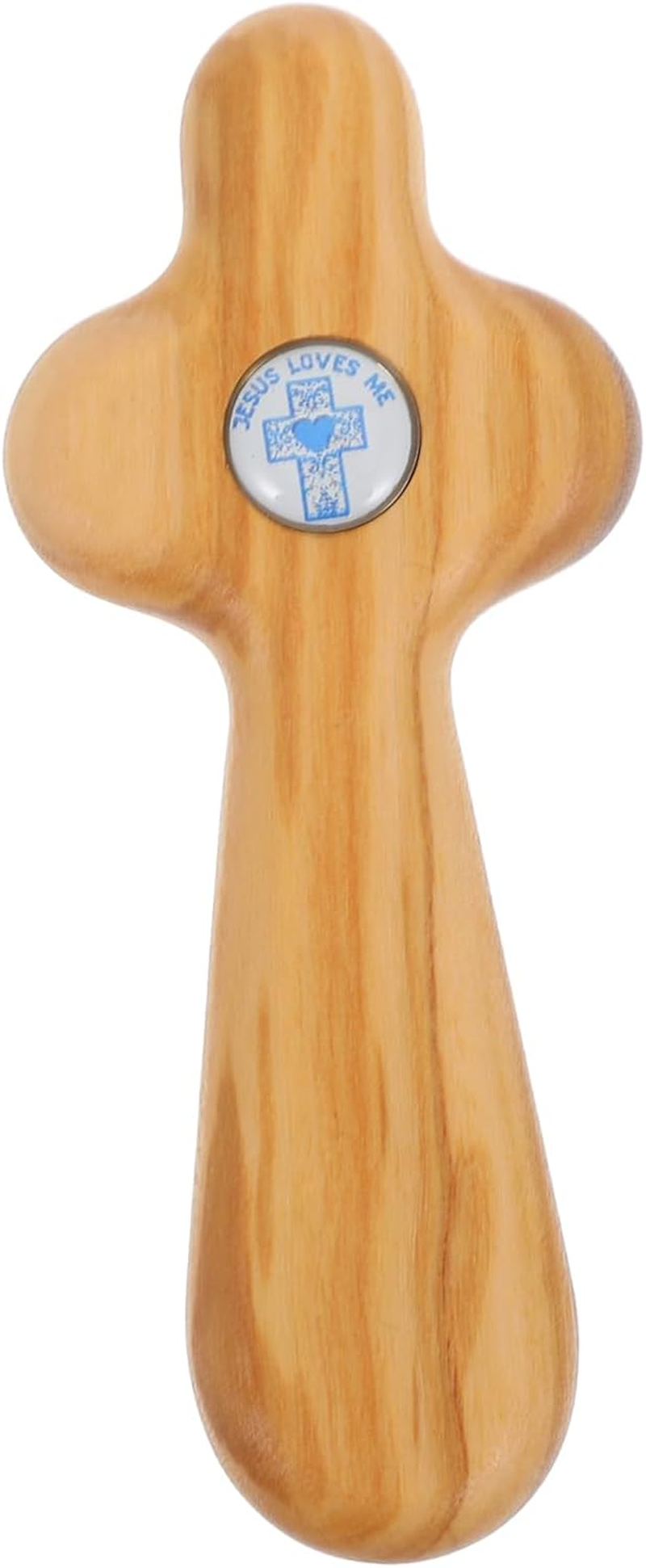 GARIOUANS Handheld Olive Wood Cross for Baptism First Communion Christian Prayer Portable Sustainable Design for Personal Reflection Gifting for Pocket Use image number 4