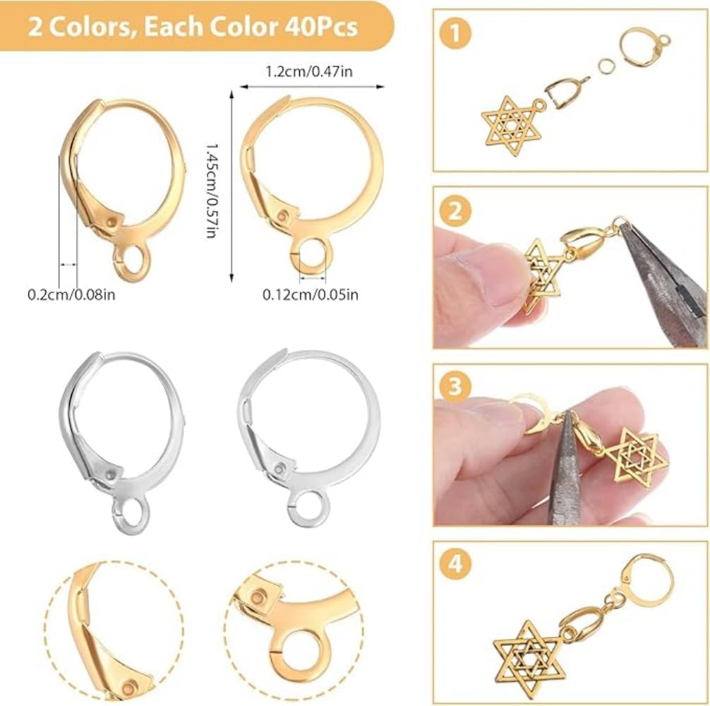 100Pcs Earring Hooks for Jewelry Making Hypoallergenic Earring Hooks Earring Findings Stainless Steel round Lever Back Clasp Hoop Hypoallergenic French Earring Hooks（Gold and Silver） image number 6