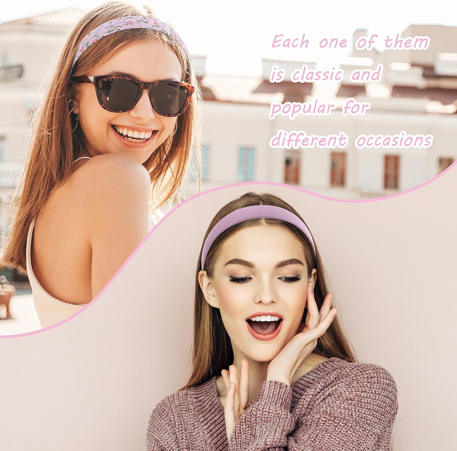 COMNICO Fashion Headbands for Women, 7 Pieces Non Slip Girls Headbands Set Cute Fabric Sparkly Multiple Color Hair Bands Hair Accessories for Women Girls Kids image number 4