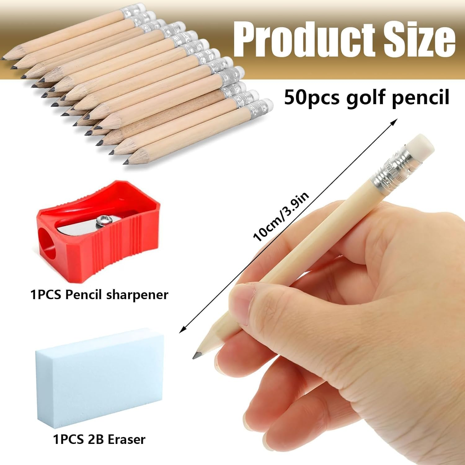 4 Inch Golf Pencils, 50 Pcs Short Wood Pencils, Presharpened Pencils for Preschoolers, Toddlers, Kindergarten, School, Office, Home image number 1