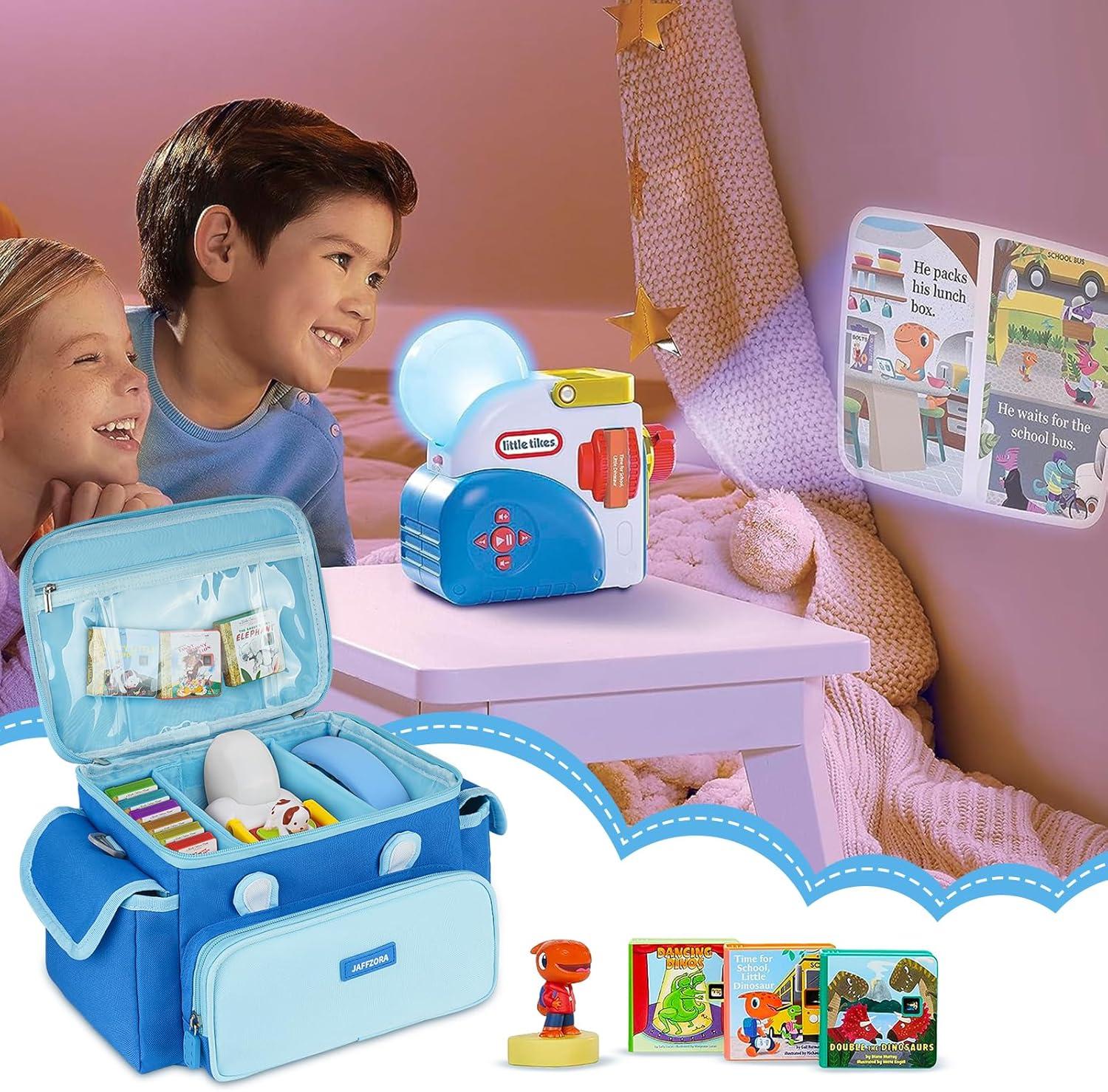 Carrying Case Fit for Little Tikes Story Dream Book Machine Starter Set, Cute Storage Bag Compatible with Toniebox, Storypod Audio Player and Accessories, Blue (Bag Only) image number 3