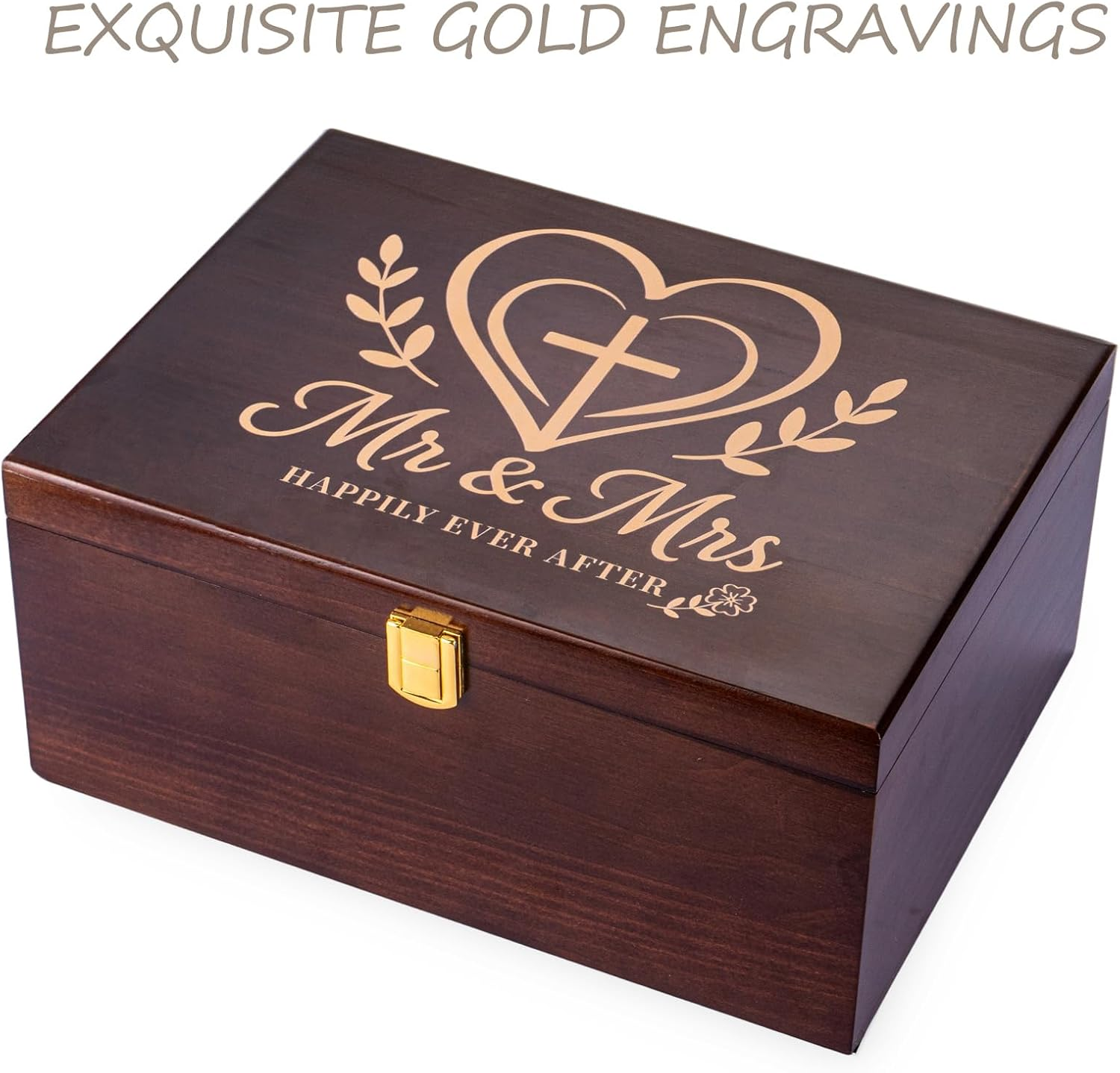 Larger Wooden Wedding Memory Keepsake Boxes with Hinged Lids and a Photo Frame inside the Lid Bridal Shower Gifts - Engagement Gifts for Couples Newlyweds Mr Mrs Couple Bride Gift - 5.3&ldquo;*8.6&rdquo;*11.7&ldquo; image number 2