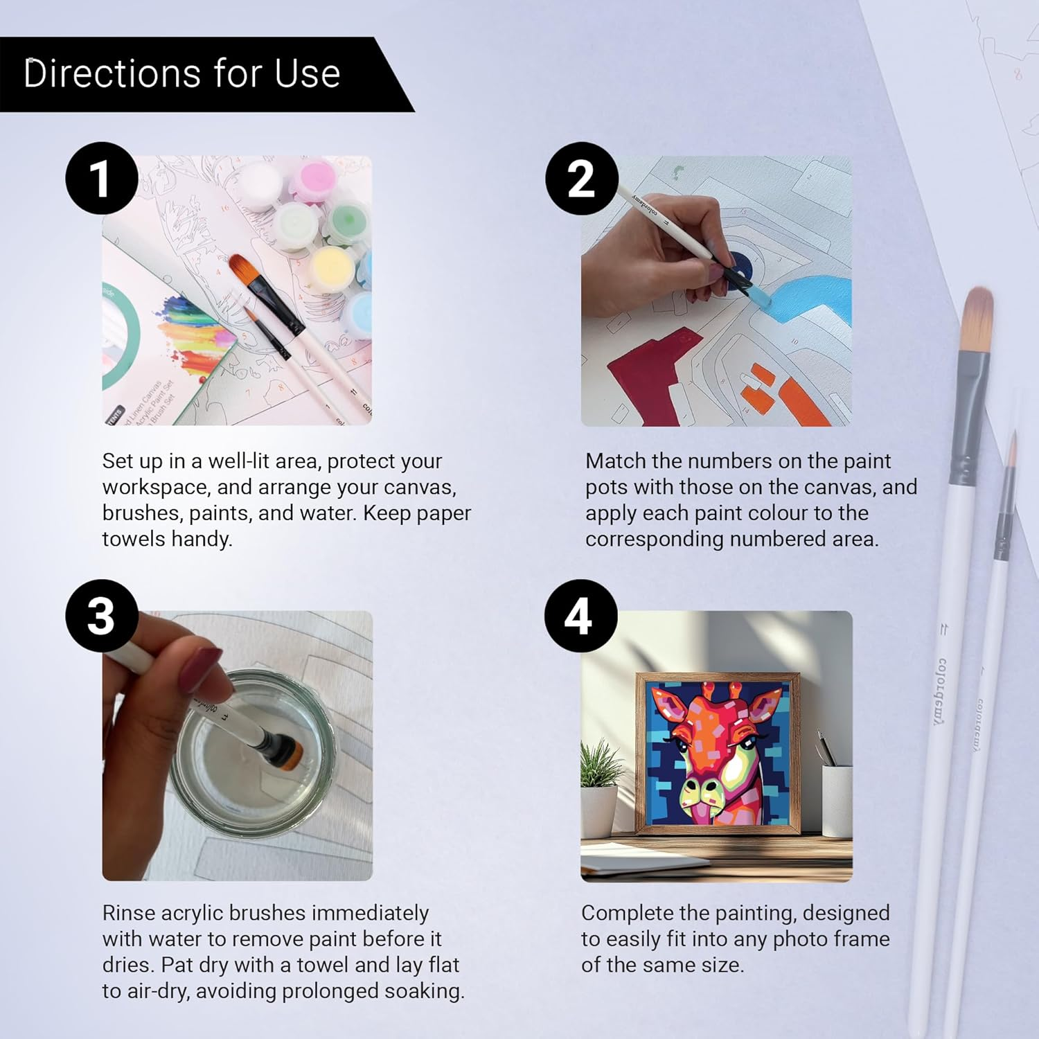 COLORDEMY 2-In-1 Paint by Numbers Kit - Rolled Canvases (20X25Cm & 20X20Cm), 16 Colours, Brushes & Paints Included - Fun for Adults & Kids, Perfect for Parties or Group Painting (Giraffe Design) - Ladybug image number 4