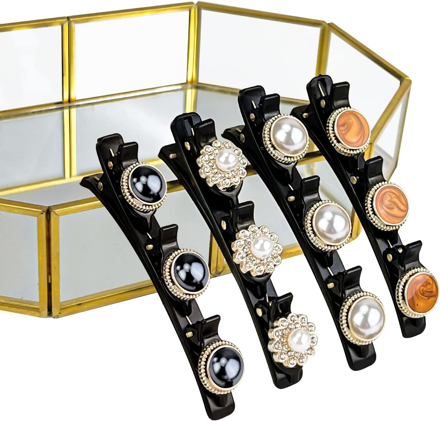 4Pcs Braided Hair Clips, Sparkling Crystal Stone Hair Clips for Braids with 3 Small Clips, Sturdy Double-Layer Fixed Weave Hairpin Duckbill Clip Rhinestones Braided Hair Clips for Women (Style 2) image number 4