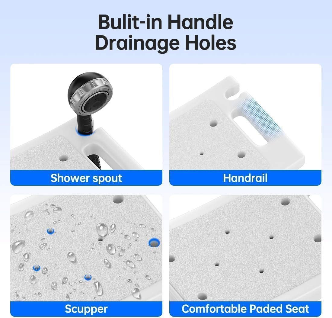 Home Office Shower Chair with Arms Medical Shower Chair Bathroom Transfer Tub Stool for Elderly with Adjustable Seat Anti-Slip Rubber Tips 6 Different Heights Levels Capacity 130Kg White image number 3