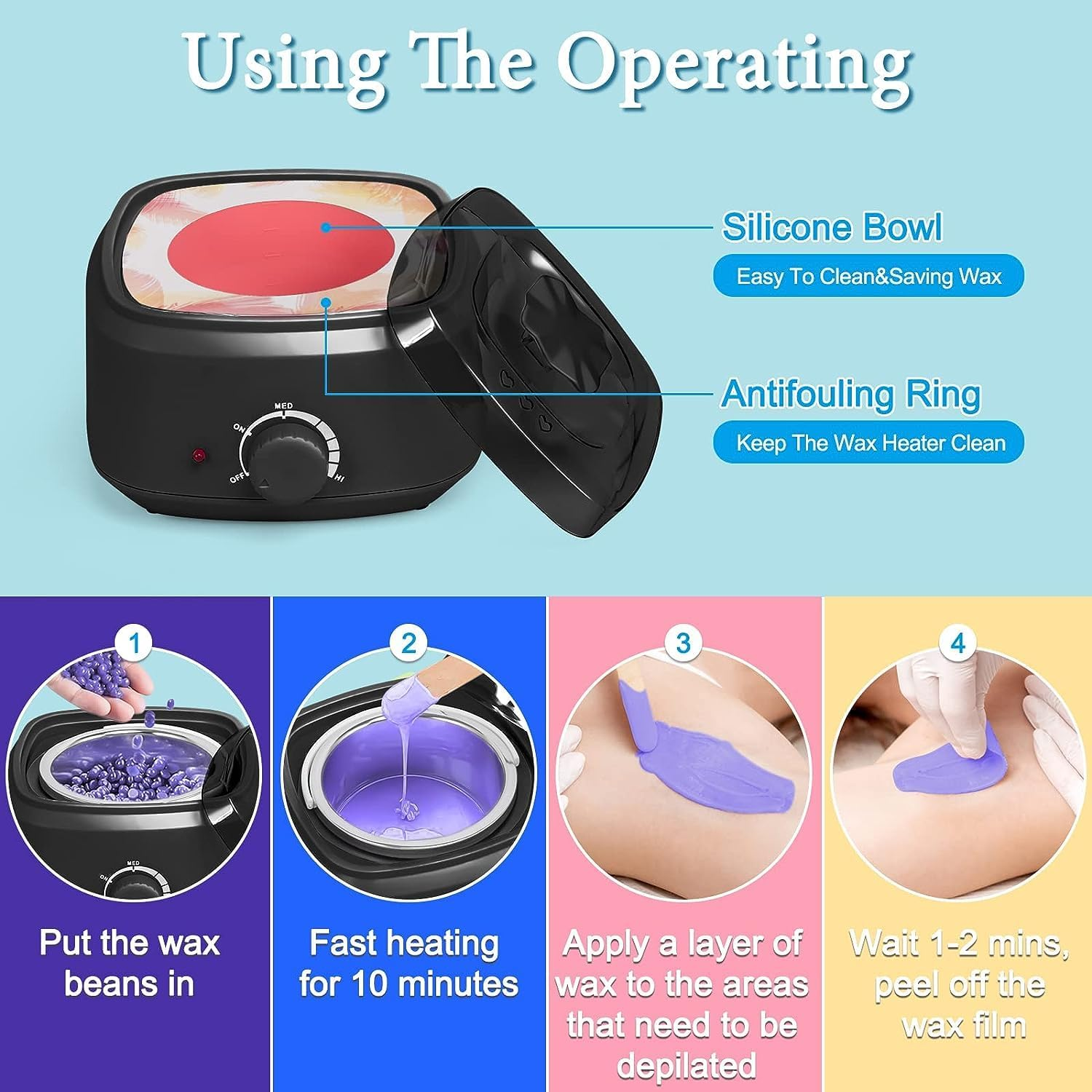 Wax Kit for Hair Removal, Wax Pot Waxing Kit with Wax Beans for Women Men Wax Portable Wax Warmer Professional Wax Warmer for Women Home Use with 20 Wax Sticks image number 4