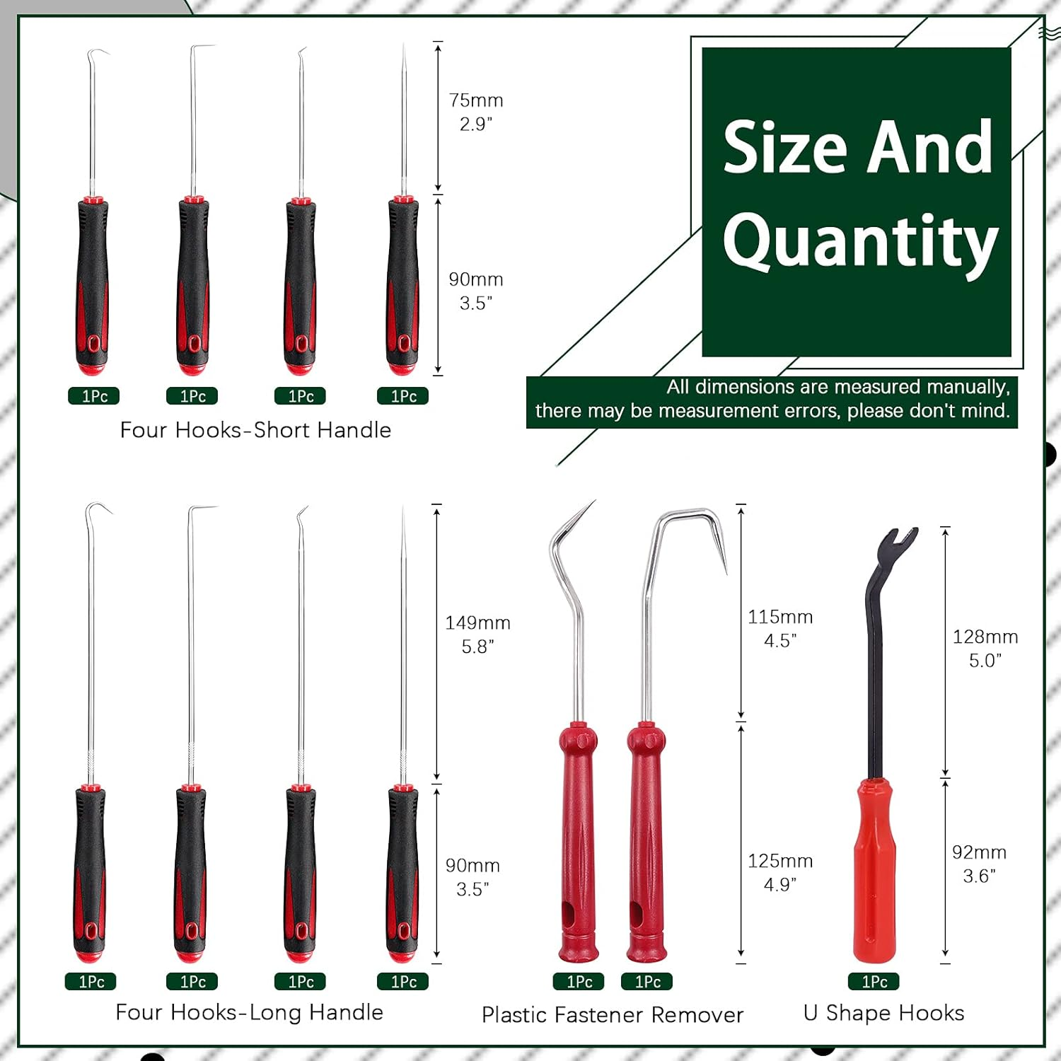 Keadic 11 Piece Heavy Duty Precision Hook Set Long & Mini Precision Hooks Puller, Car Auto Oil Seal/O-Ring Seal Gasket Hooks, Easily Remove Hoses, Gaskets and More image number 3