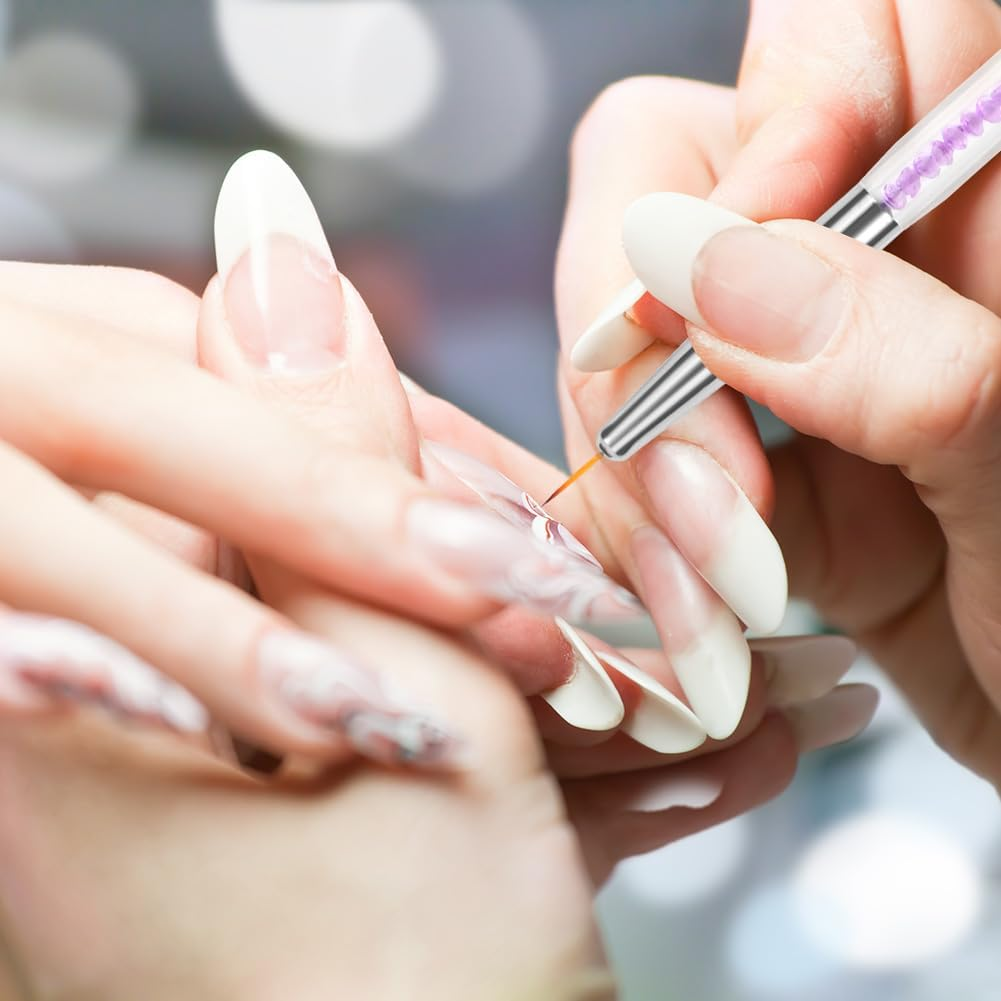 BUTBU Pack of 5 Nail Art Brushes, Double End Nail Art Liner Brush, Nail Design Brush, Painting Art Design Brush Set, Nail Dotting Drawing Tool for Long Lines, Thin Details (Colour Mix) image number 5