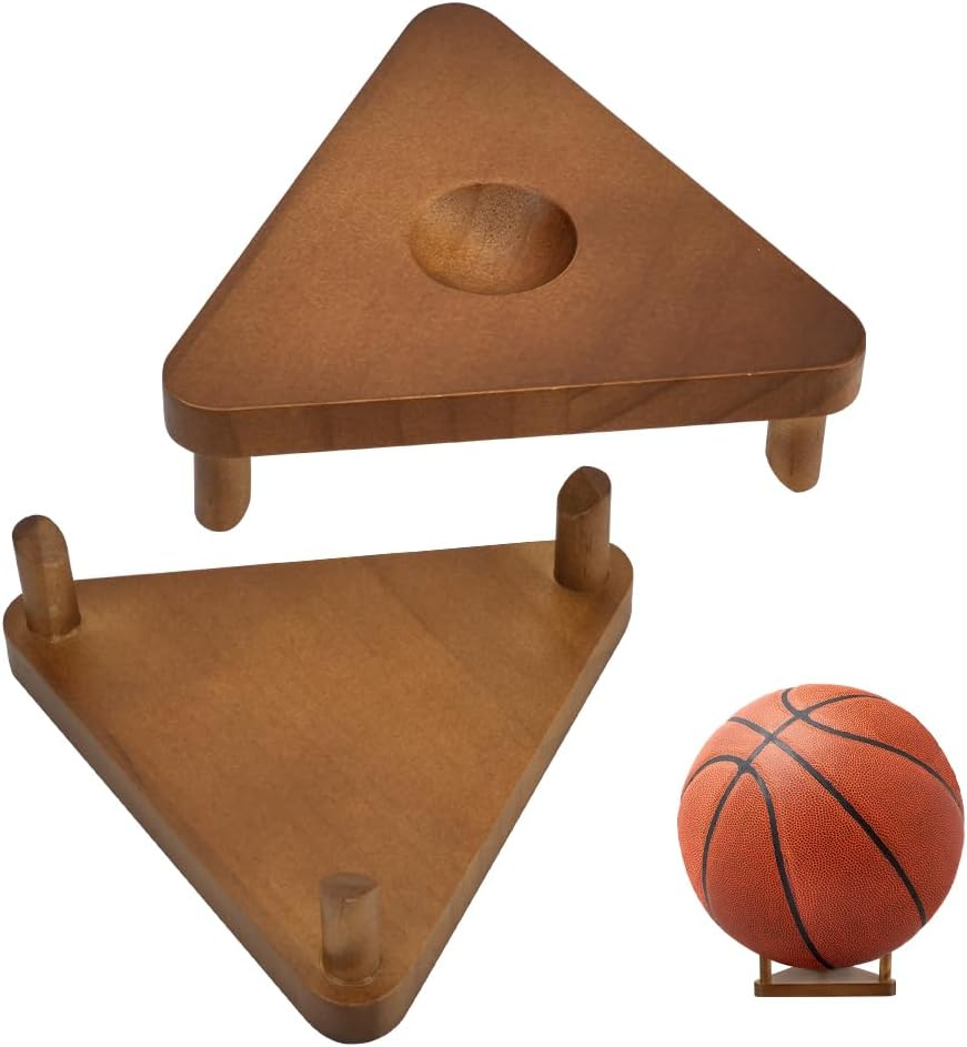 Zoyiancy 2Pcs Wooden Ball Display Stand,Wall Mount Ball Holder Stand, Ball Display Storage Rack for Football Basketball Volleyball Rugby Soccer Sport Ball (Brown)