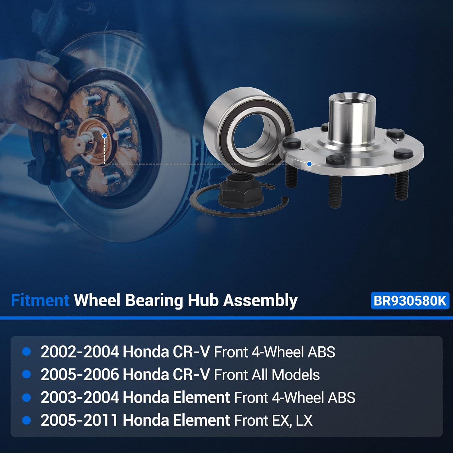 Autoround Pair BR930580K Front Wheel Bearing and Hub Assembly Compatible with Honda CR-V 2002-2006, Element 2003-2011 image number 2