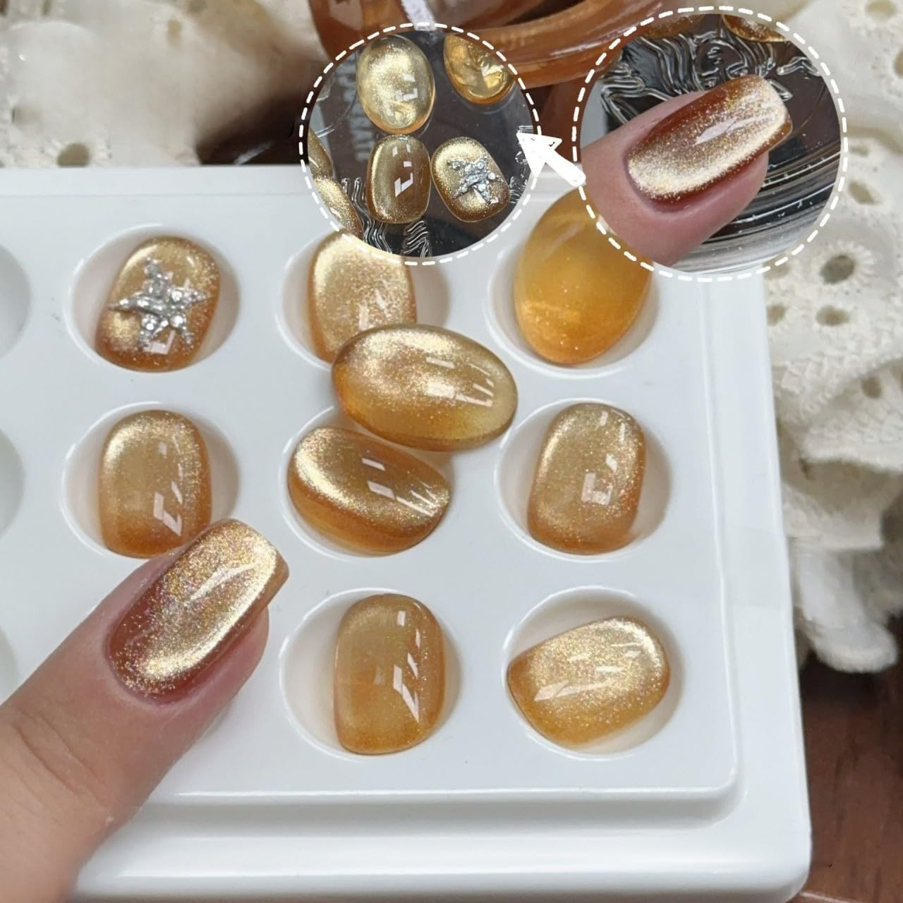 ADHERE Amber Stone Fairy Tale - 12Ml Cat Eye Gel Nail Polish 1Pc Gel Polish Soak off Holographic Magnetic Nail Polish for Nail Art Manicure Salon DIY at Home (Elixir) image number 5