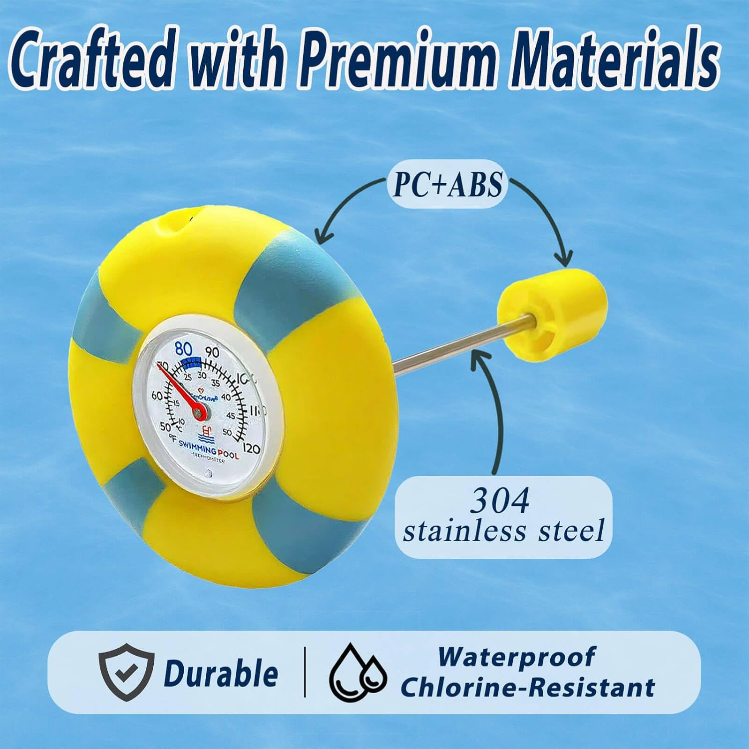 Pool Thermometer Floating Easy Read - Dial Panel Pool Temperature Thermometers Long-Distance Read, 304 Stainless Steel Probe for Swimming Pools, Pond Thermometers for Outdoor Ponds image number 6