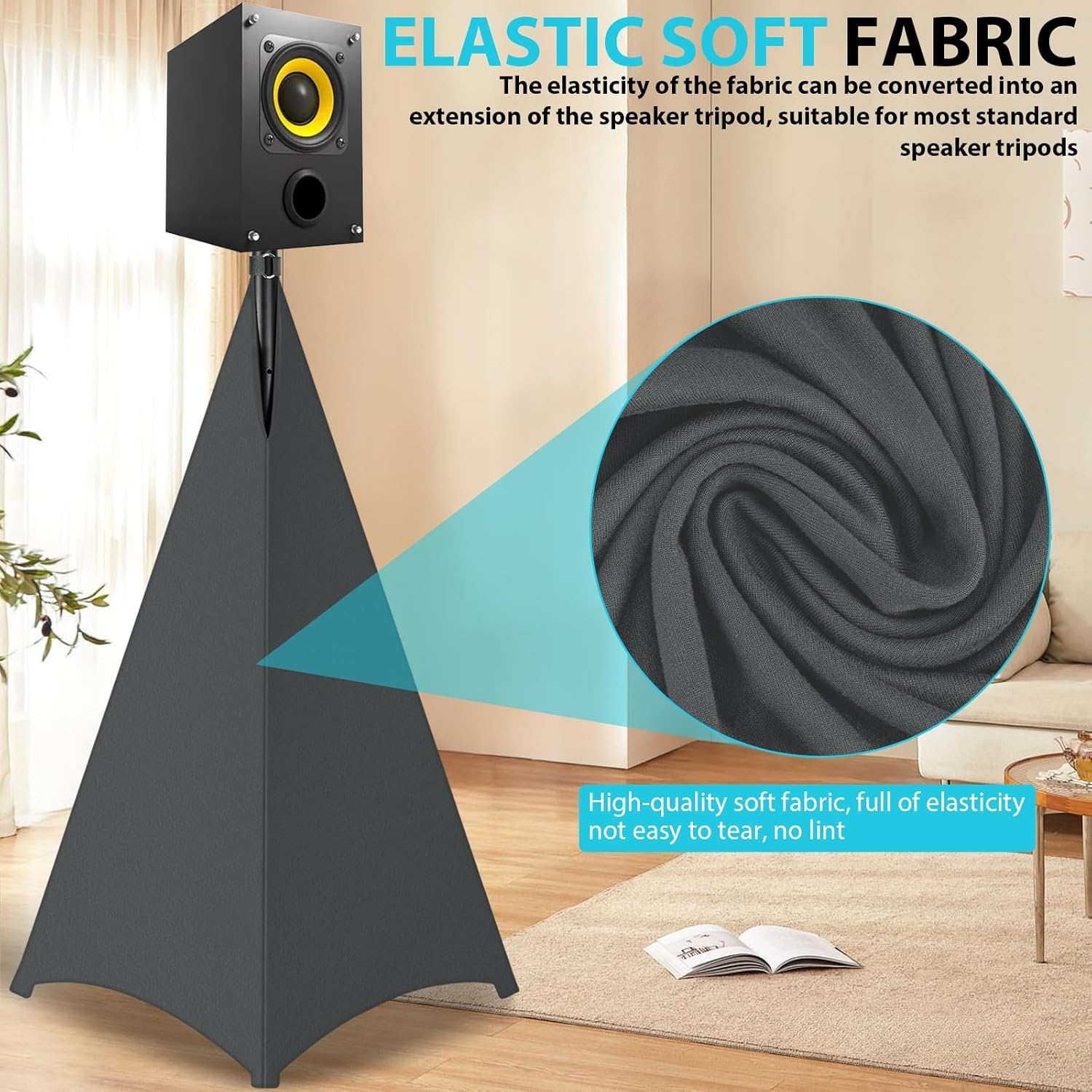 AKOZLIN Speaker Stand Cover with 360 Degree Tripod Stand Skirt Skrim Stretchable Lycra Fabric Covers with Free Storage Bag Two Pack Dark Grey image number 3