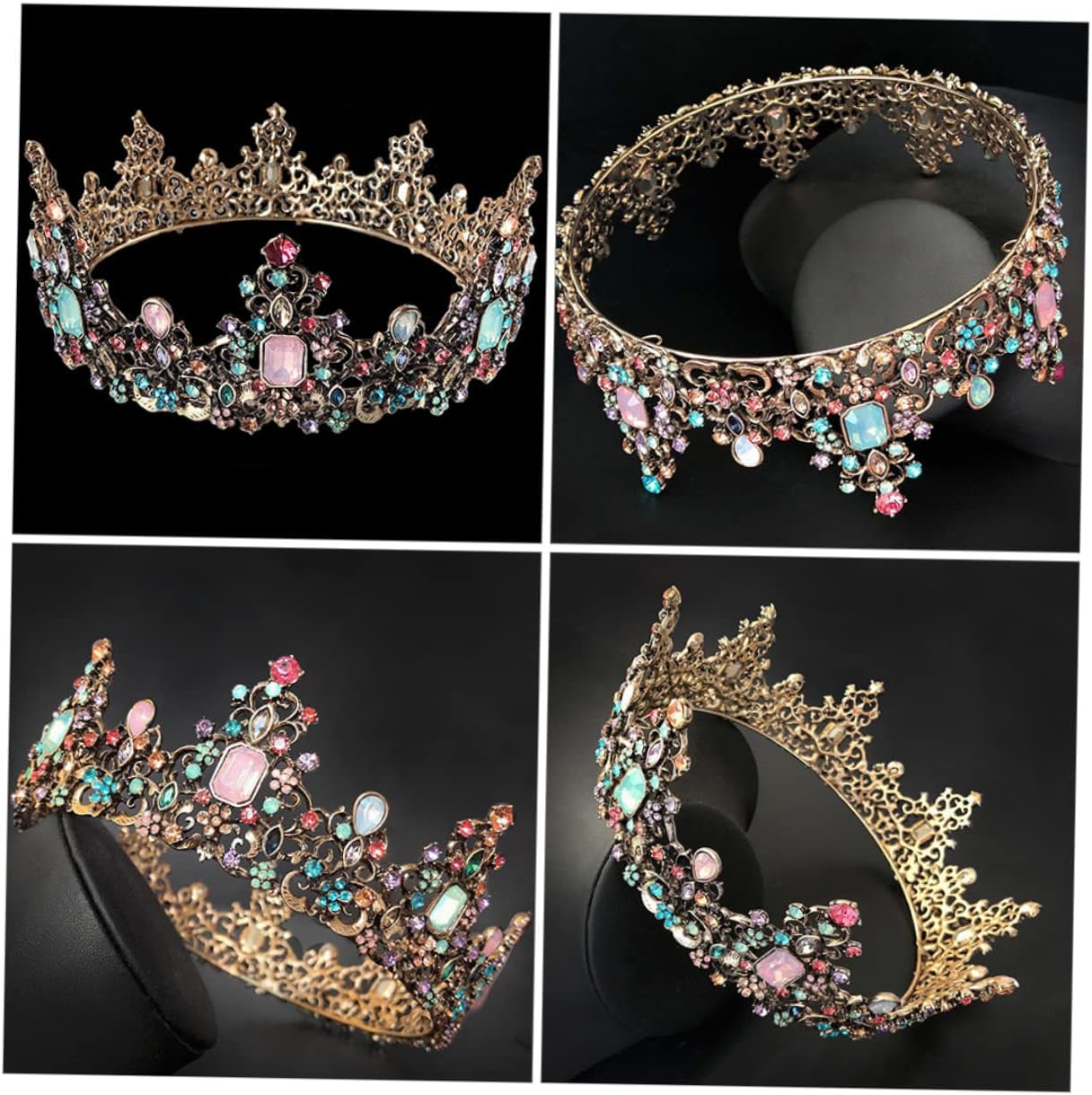FRCOLOR Crown Tiara for Wedding Party Bride Vintage Queen Crown Headwear Alloy Material Gemstones for Wedding Veils image number 5