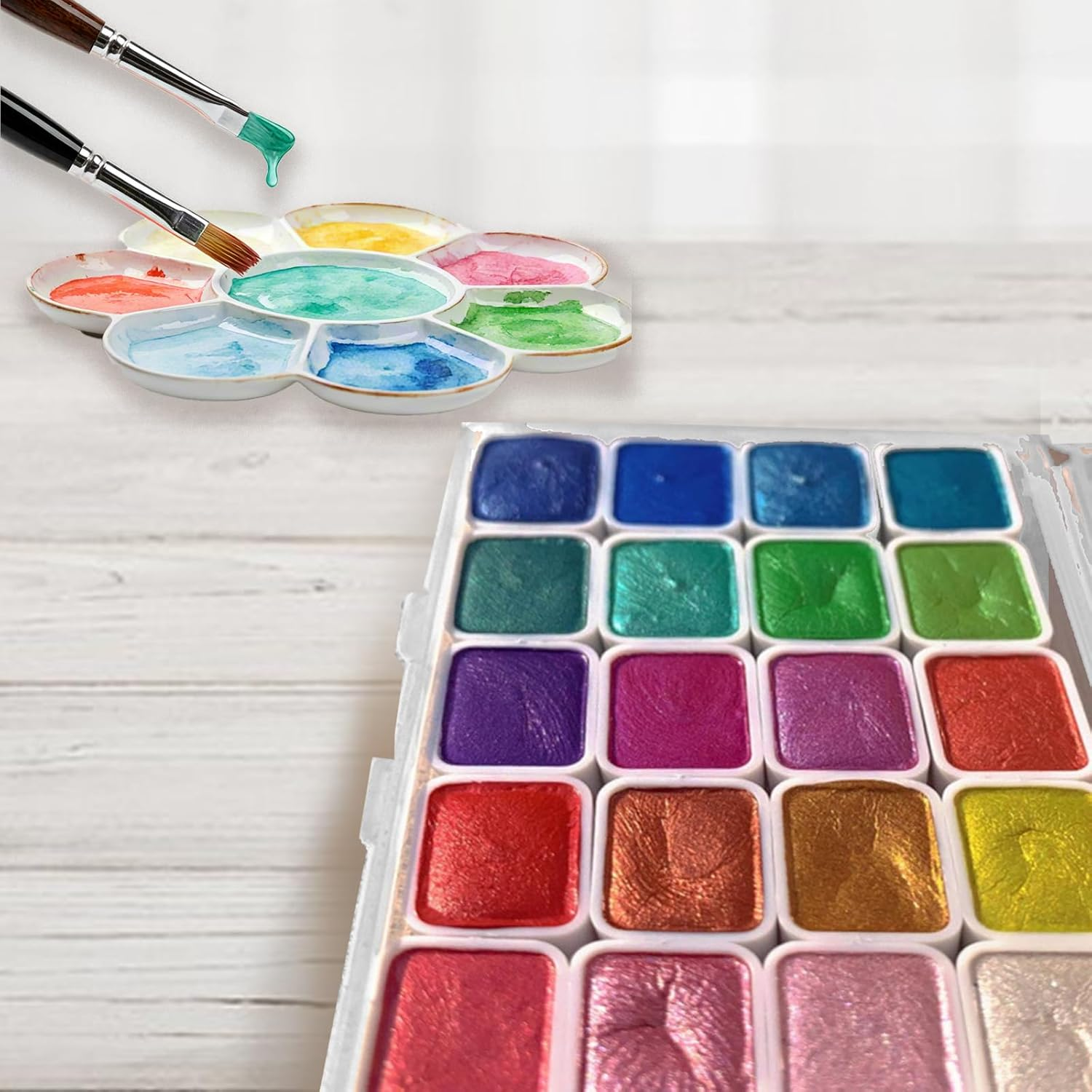 Forestry Change Watercolor Set 20 Color Pearlescent Watercolor Paint Set Metallic and Glitter Paints for Forestry Art and Creation Suitable for Beginners Adults Painting Enthusiasts image number 1