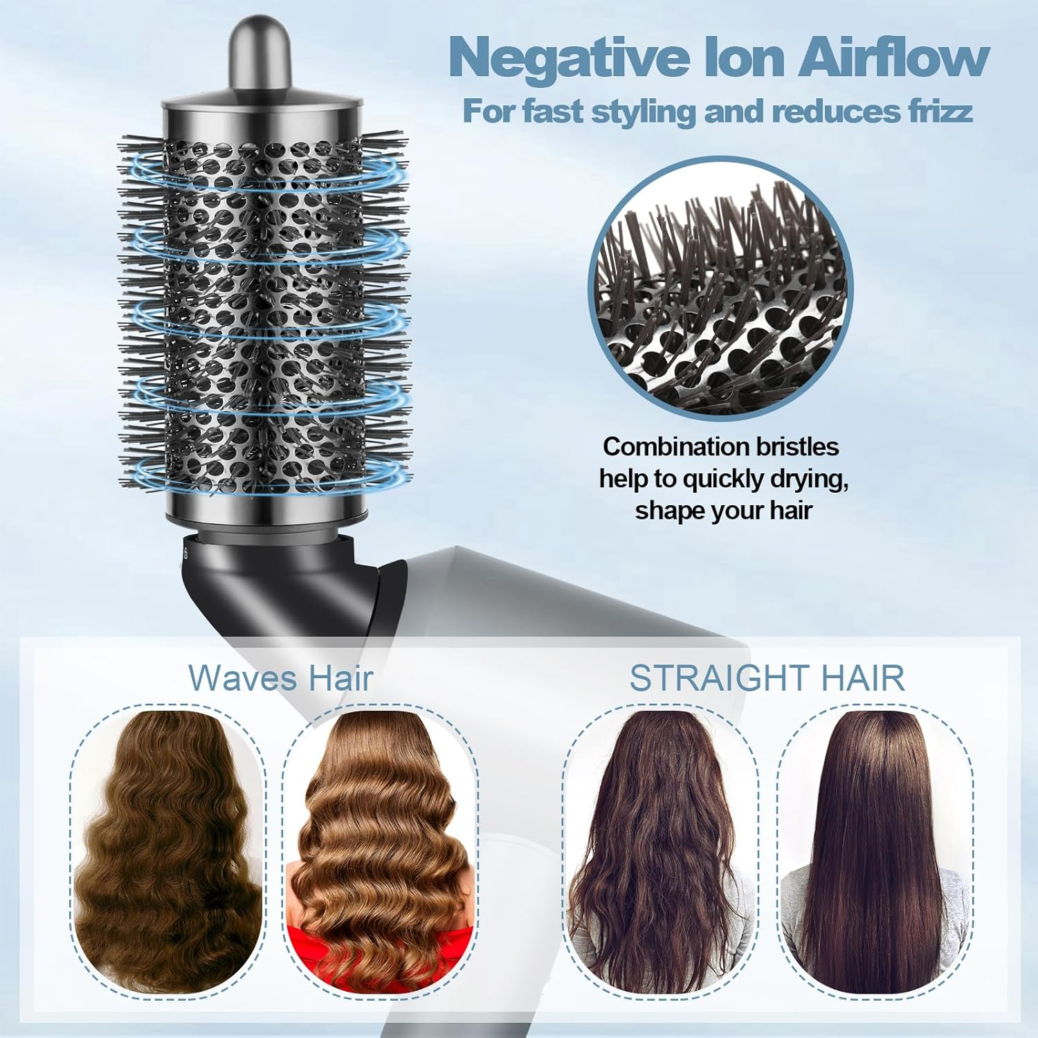 PUREGUST Upgraded Large round Brush Attachment for Dyson Hair Dryer Jumbo Bigger Oval round Volumizing Brush Accessories,Gery image number 3