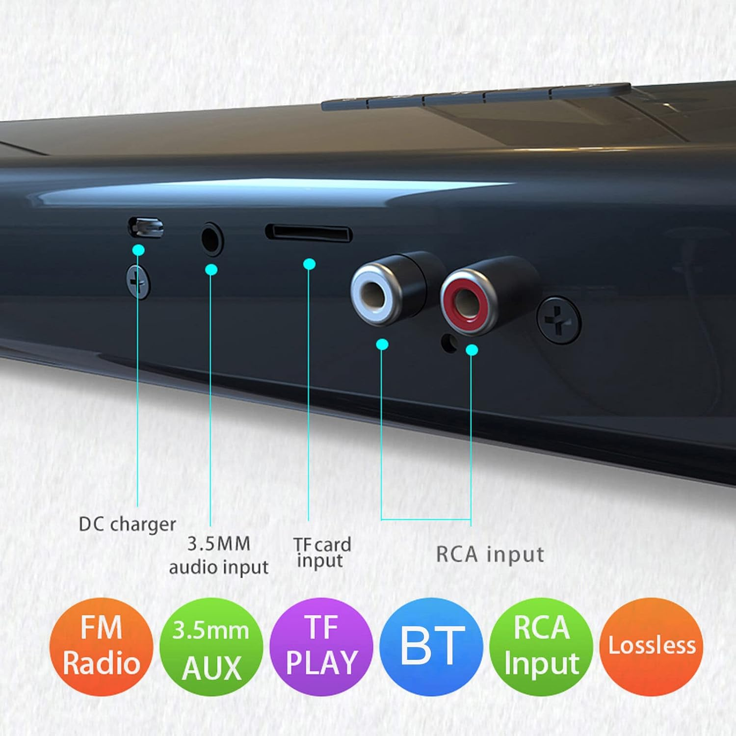 Tignapoo BS-28B Wireless Bluetooth Speakers 20W Soundbar Home Theater Sound Bar AUX RCA Input TF Card Music Playback FM Radio TWS Connection with Remote Control USB Rechargeable for TV Latop PC image number 5