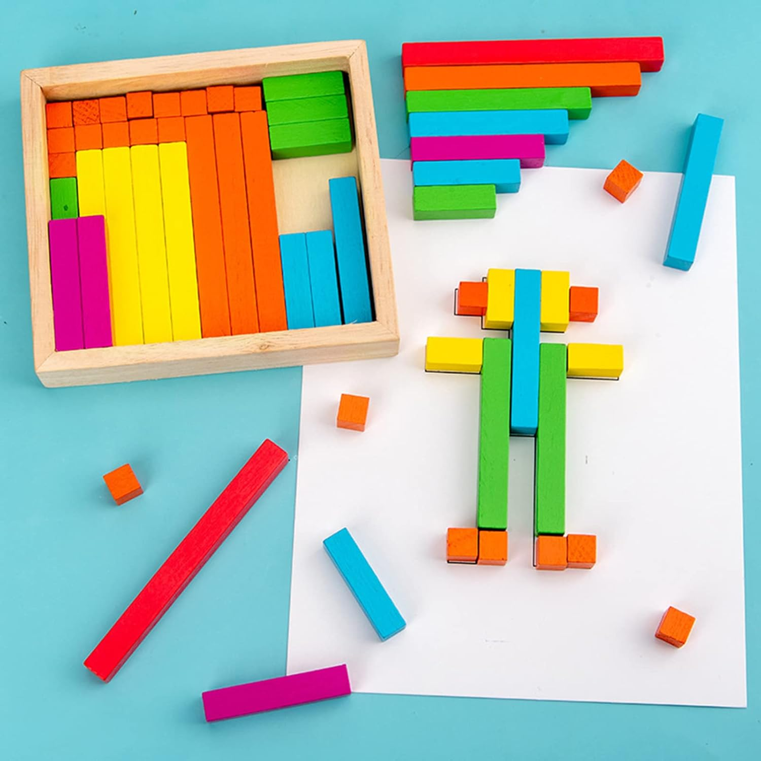 Wooden Cuisenaire Rods Individual Kit, Create Interesting Shapes Counting Sticks Brightly Colored Release Imagination for Counting for Children image number 1