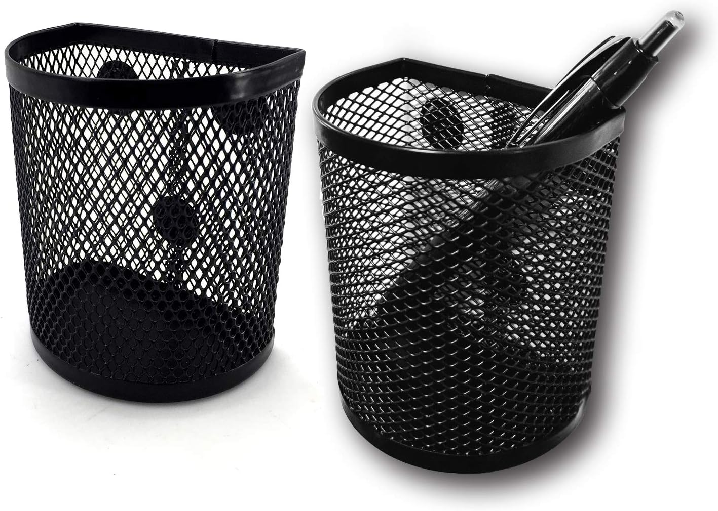 Magnetic Pen/Pencil Mesh Metal Basket/Holder/Container/Storage/Organizer for Kitchen/Refrigerator/Fridge/Whiteboard/Dry Erase/File Cabinet/Locker (Set of 2) 7.3X5X9.5Cm Black image number 3