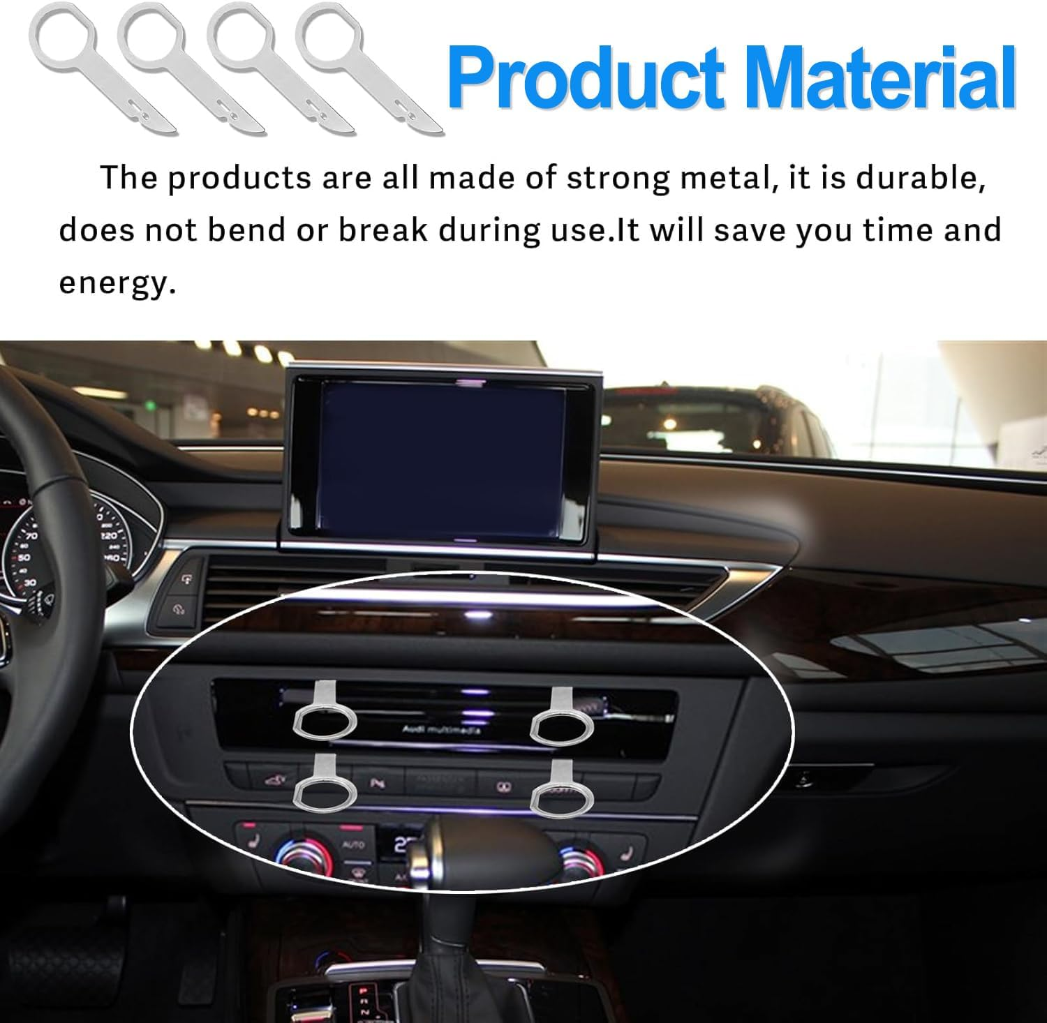 Wzenclave 4Pcs Car CD Radio Removal Tools Release Keys Stereo Extraction Kit Stereo Extraction Tool Pin Easy to Hold Stainless Steel Car CD DVD Host Key Removal Tool Compatible with Becker JVC image number 2