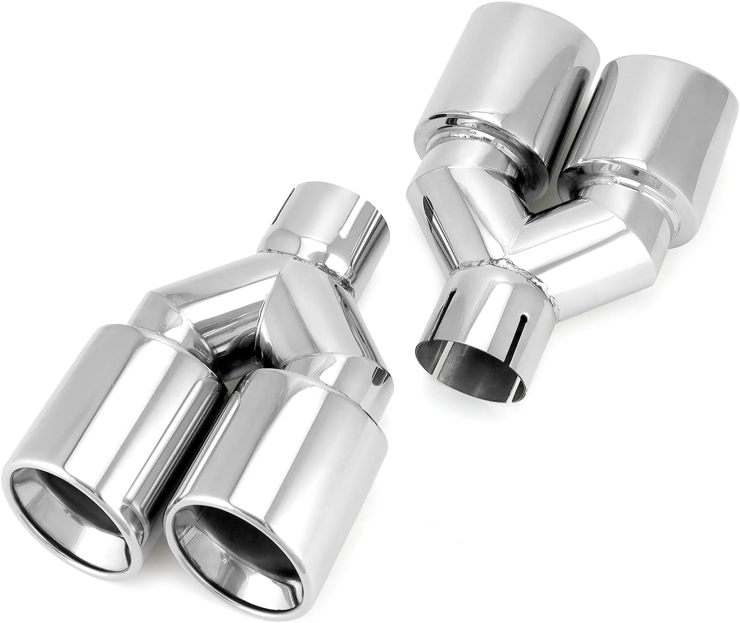 QWORK Universal 2.5" Inlet 3.5" Outlet Dual Exhaust Tip, 9.5" Length Polished Stainless Steel Staggered Exhaust Tailpipe Tip, Set of 2 (Left + Right)