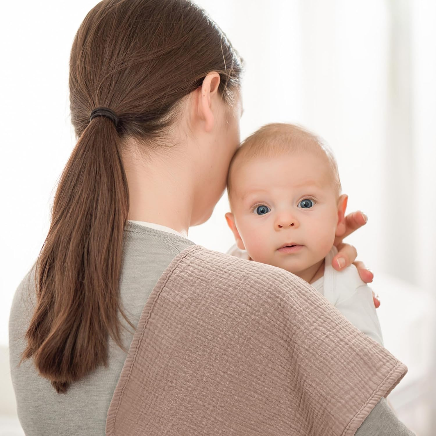 Bearmoss Molleton Cloths Baby 100% Cotton Soft Burp Cloths Baby, Breathable and Extremely Absorbent Muslin Cloth for Absorbent Muslin Cloths 60 X 60 Cm (White Apricot) image number 1