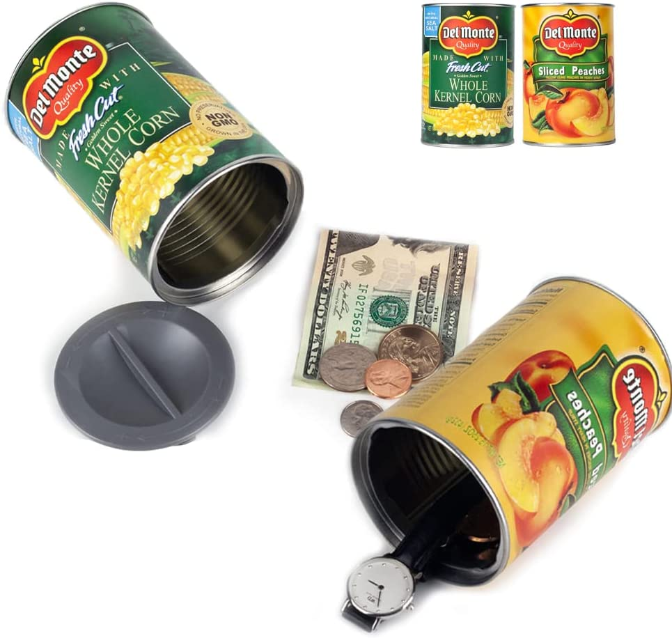 Fake Whole Kernel Corn Can Safes and Fake Peach Can Safes Diversion Secret Stash Safes(Pack of 2,Yellow and Green)