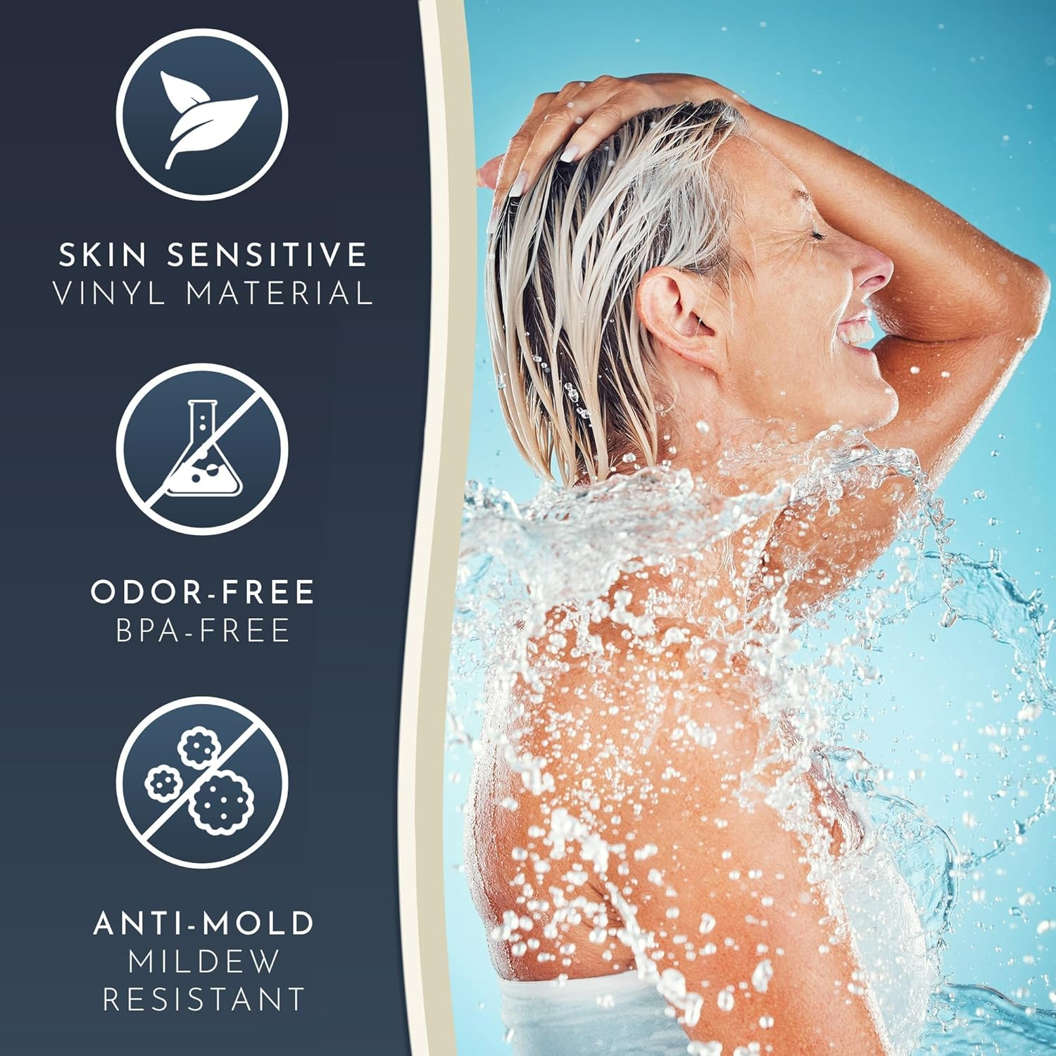 Shower Mat Non-Slip anti Mould: 53 * 53 Cm Square Shower Mats for inside Shower Non Slip Bath Mats with Suction Cups for Kids Elderly, Machine Washable, Quick Drying image number 2