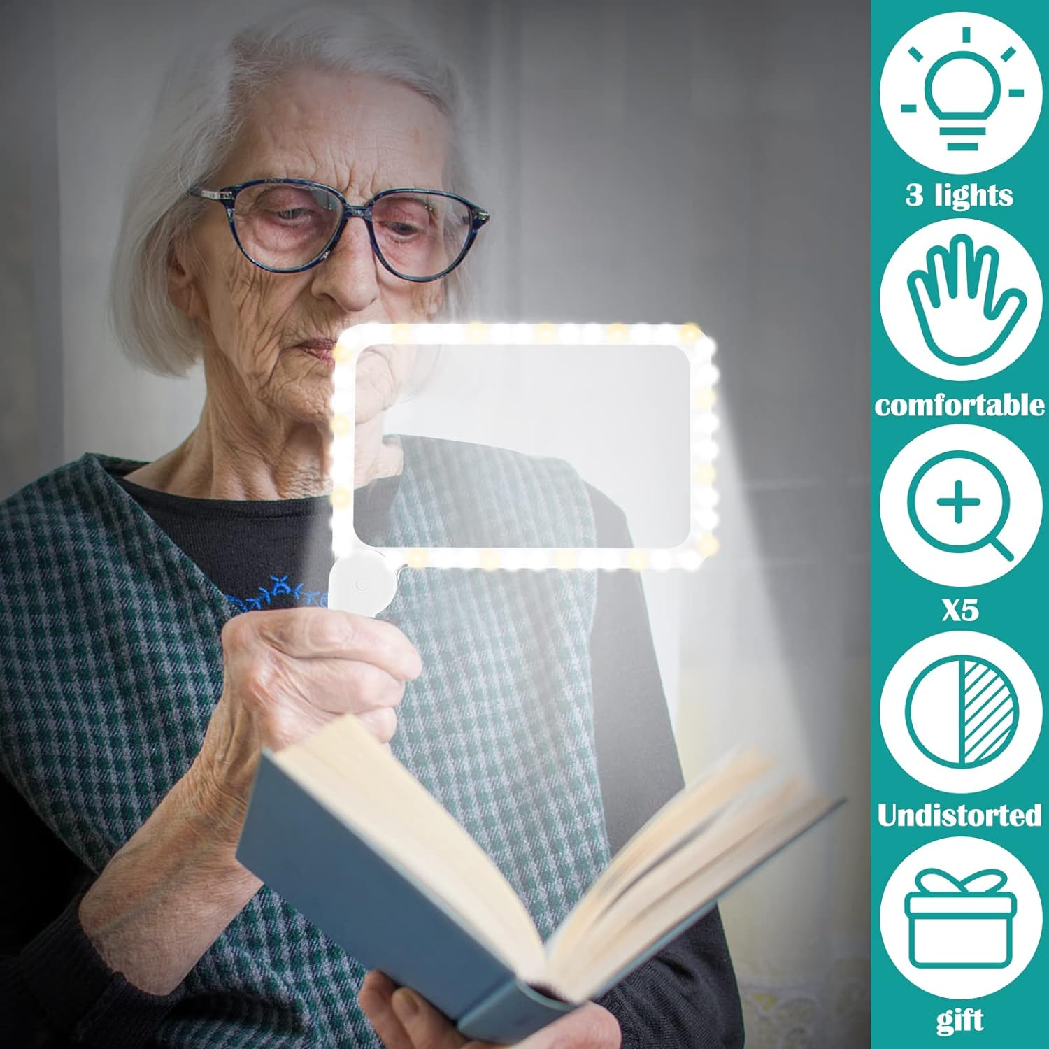 5X Magnifying Glass with 48 Adjustable LED Light High Clarity Ergonomic Handheld Magnifier Seniors Reading Magnifier image number 1