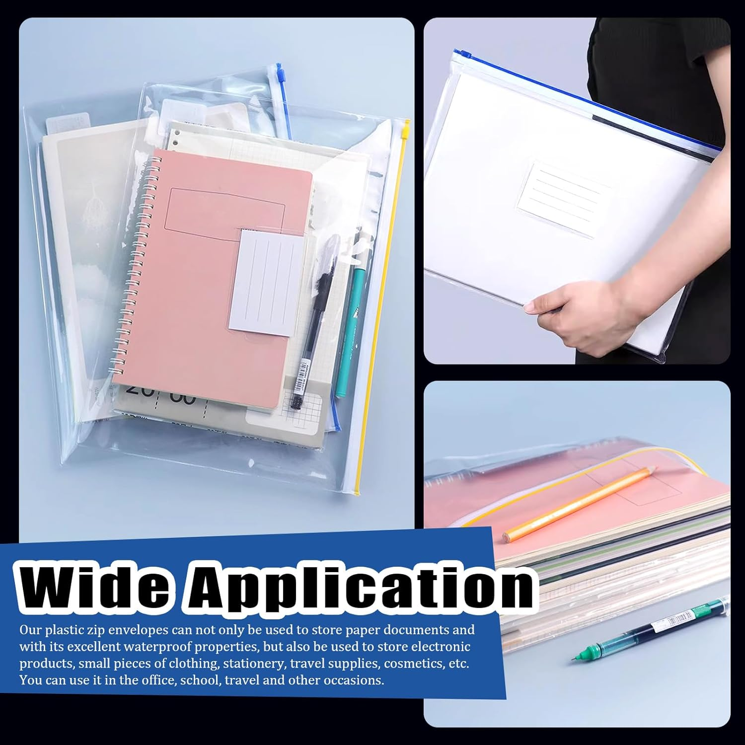 Glarks 30Pcs A6 Size Poly Zip Envelopes Mesh Zipper Pouch Envelope Zipper File Folders, 5 Colors Plastic Zipper Pouches with Label Pocket, Reusable Clear Pencil Bags for School and Office Supplies image number 3