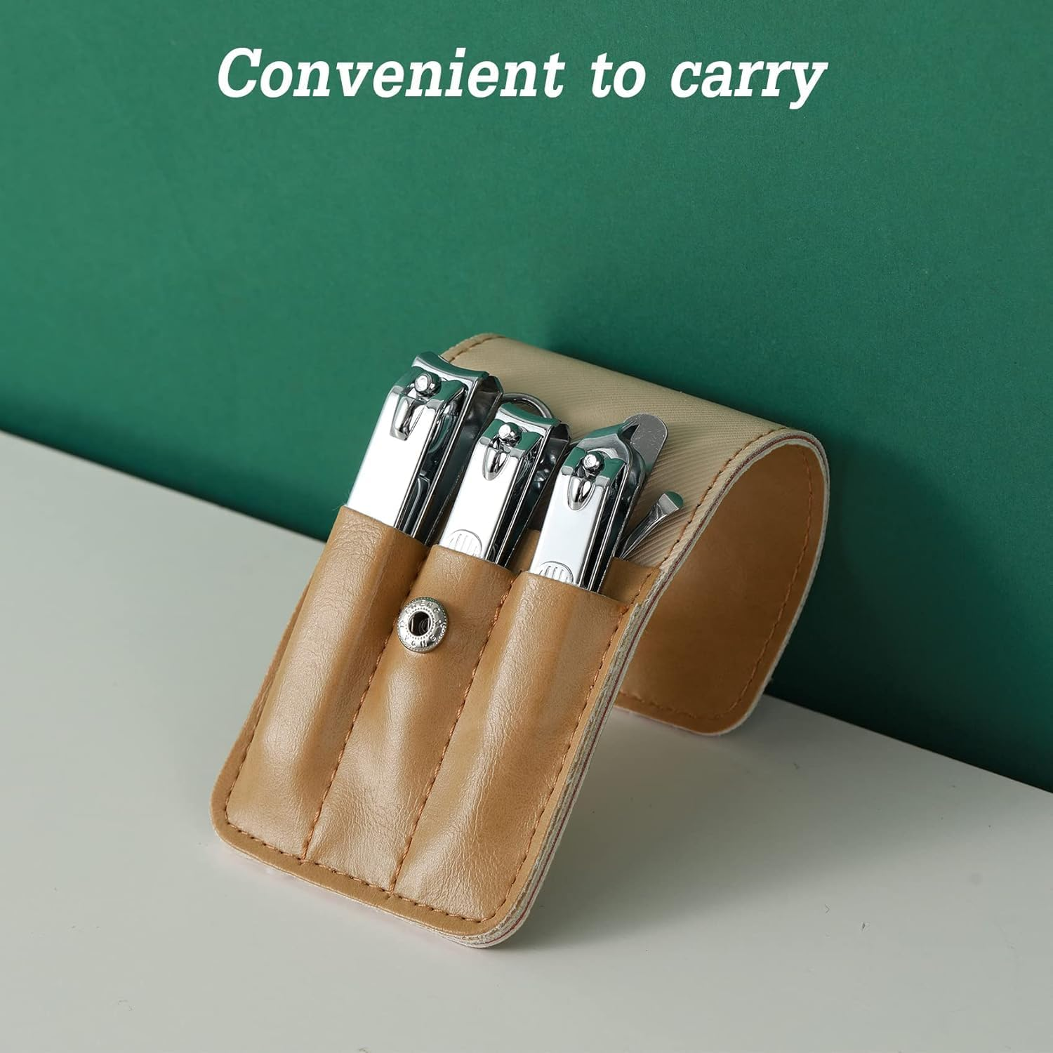 LABUBU Nail Clipper Set, 6 Pcs Toenail Clippers, Stainless Steel Fingernail Clipper, and PU Leather Manicure Set (Beige) image number 4