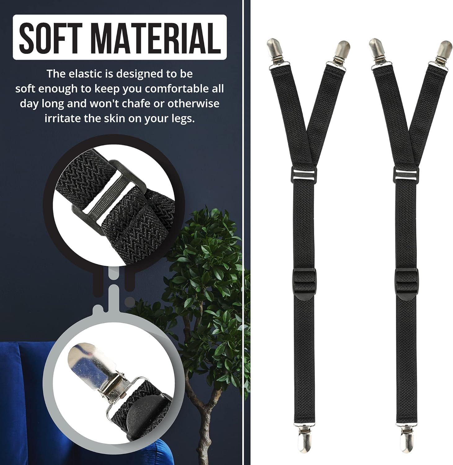 LINKPEACE Men'S Shirt Stays Adjustable Soft and Smooth Elastic with Non Slip Clips Perfect Sock Garters for Military or Professional,One Size（ Black Y Style Wave Pattern） image number 1