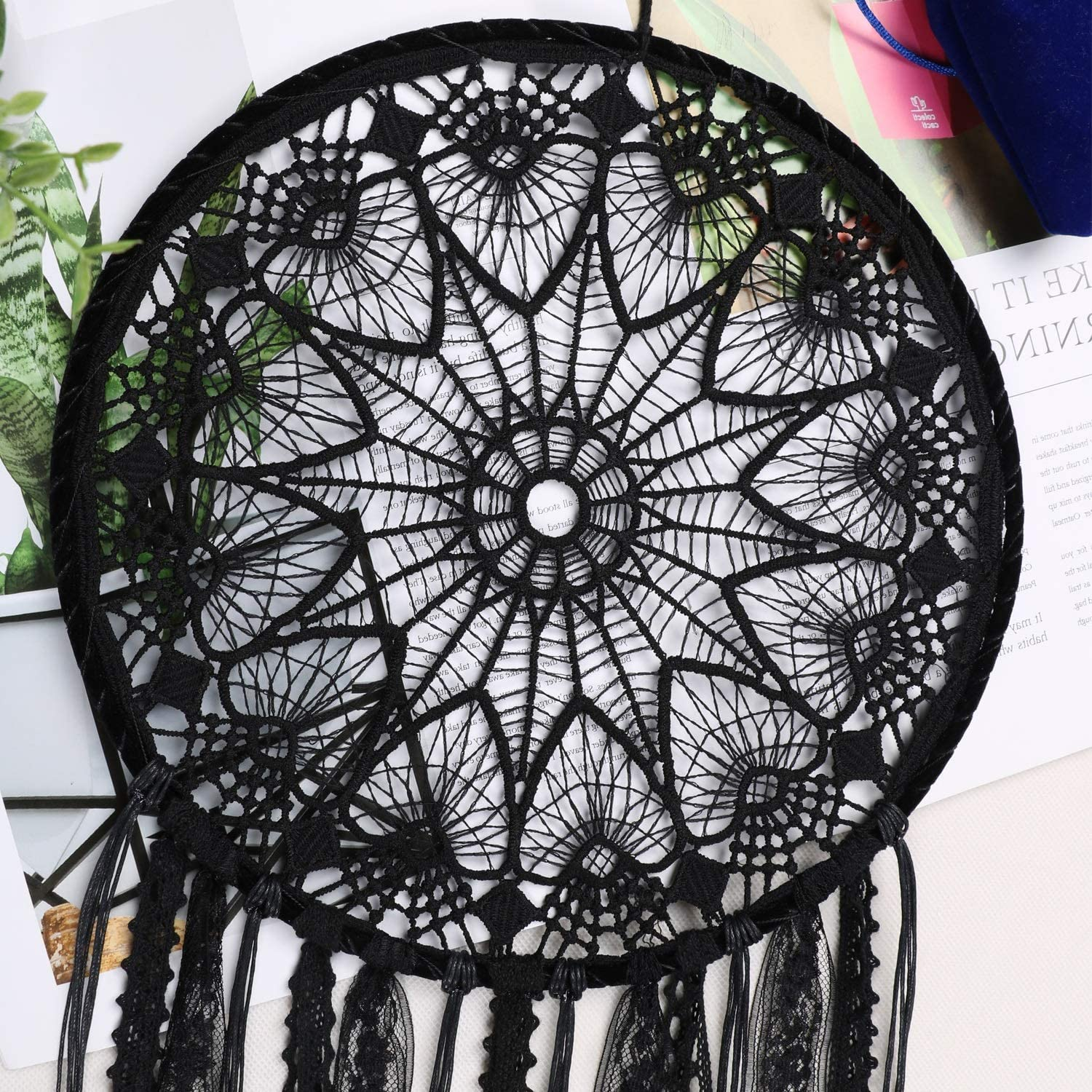 LOMOCRAFT Dream Catcher-Handmade Traditional Dream Catcher Wall Hanging Home Decoration Ornament Decor Craft Gift Black Lace image number 5