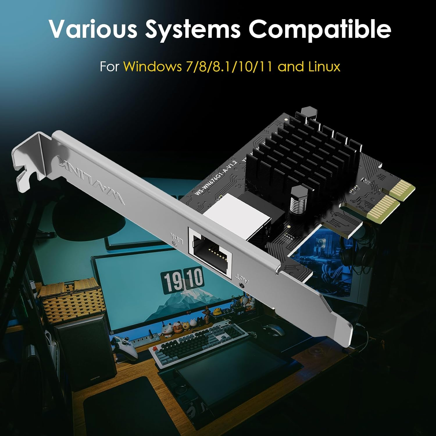 WAVLINK 2.5 Gigabit Ethernet PCIE Network Card, 10/100/1000/2500 Mbps RJ45 LAN Adapter with Low-Profile Bracket for Desktop PC, Windows 11/10/8/7, Linux, Windows Server image number 2