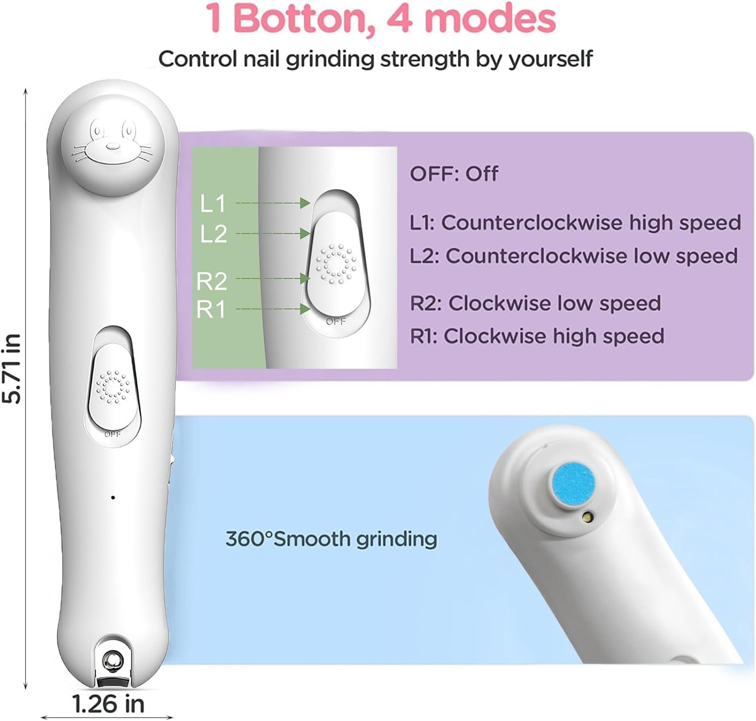 Baby Nail File Electric Nail Trimmer, 2 In1 Rechargeable Baby Nail Clipper Baby Nail File Set with LED Light & 6 Grinding Heads, Care Trim Polish Toes and Fingernail Grooming Manicure Kit for Newborn, Toddler, Kids, Infant (White - 2) image number 6