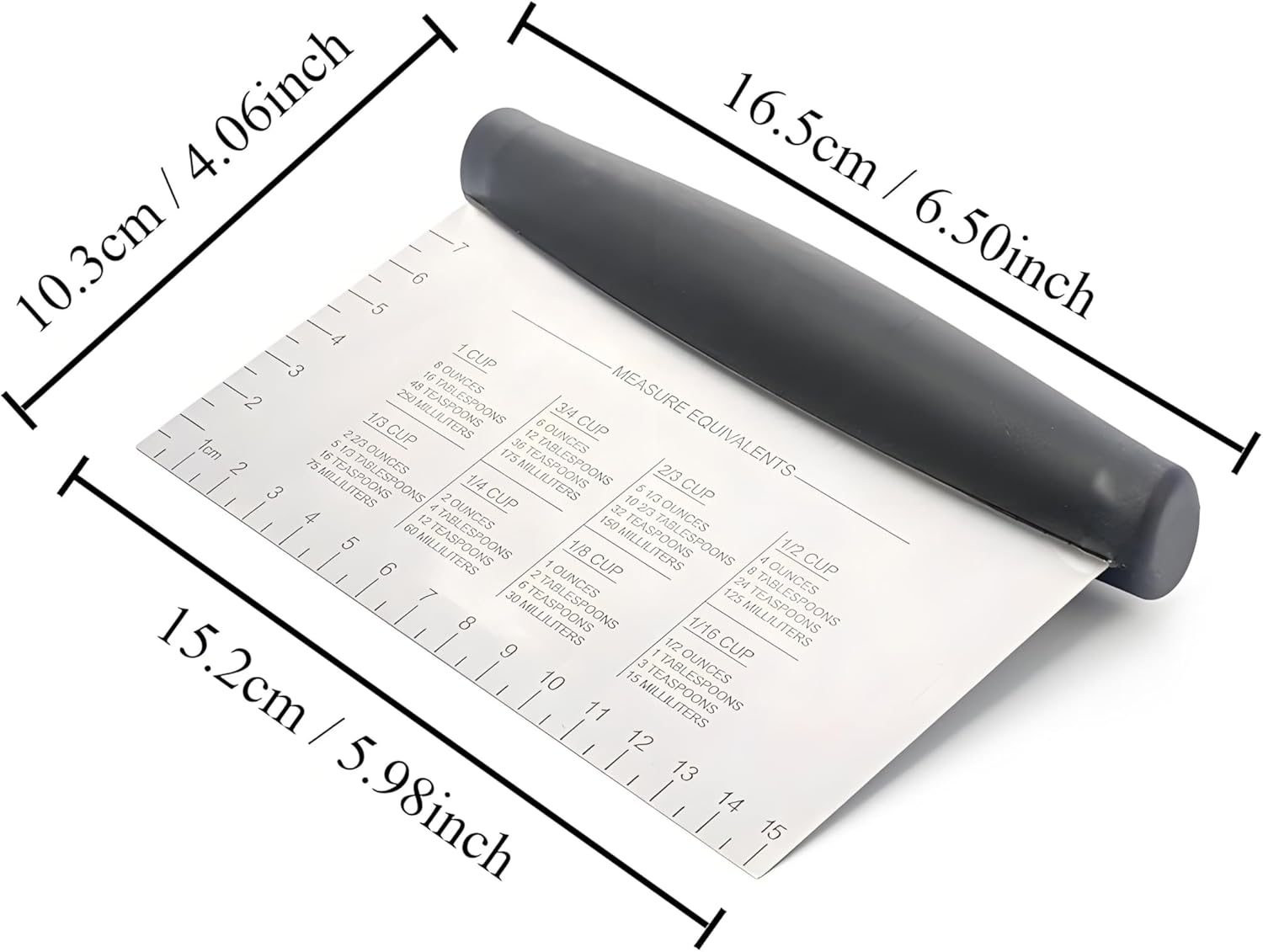 Dough Scraper with Measuring Scale，Stainless Steel Dough Cutter with Contoured Grip，Food Scraper for Baking Cooking， Kitchen Tools Gadgets image number 4