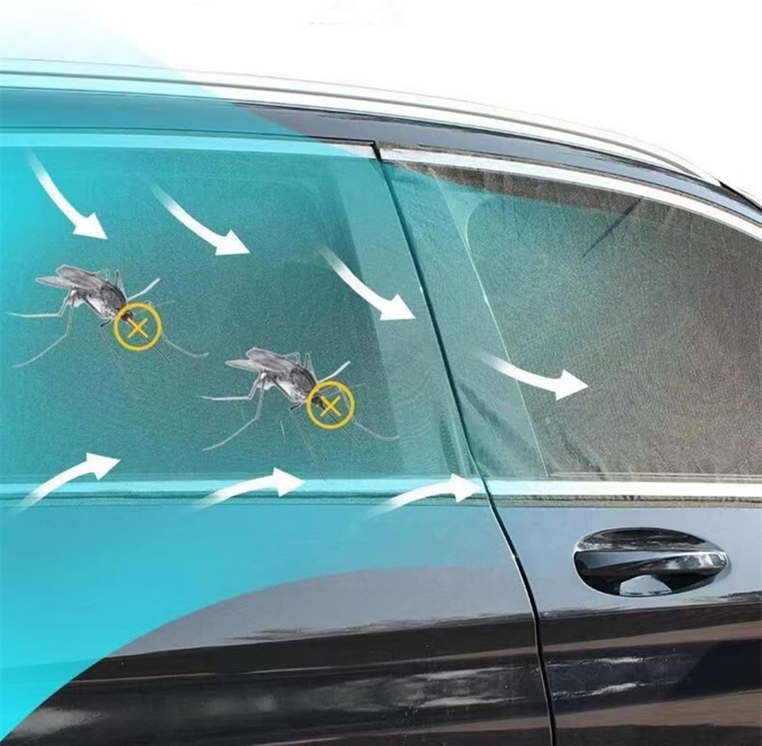Car Window Sun Shade 4 Packs,Car Window Screen, Anti-Mosquito, Sunscreen Net, Cool and Breathable。 Universal Fit for Most of Cars－Protect Kids Pet from the Sun－Cover Full Windows image number 2