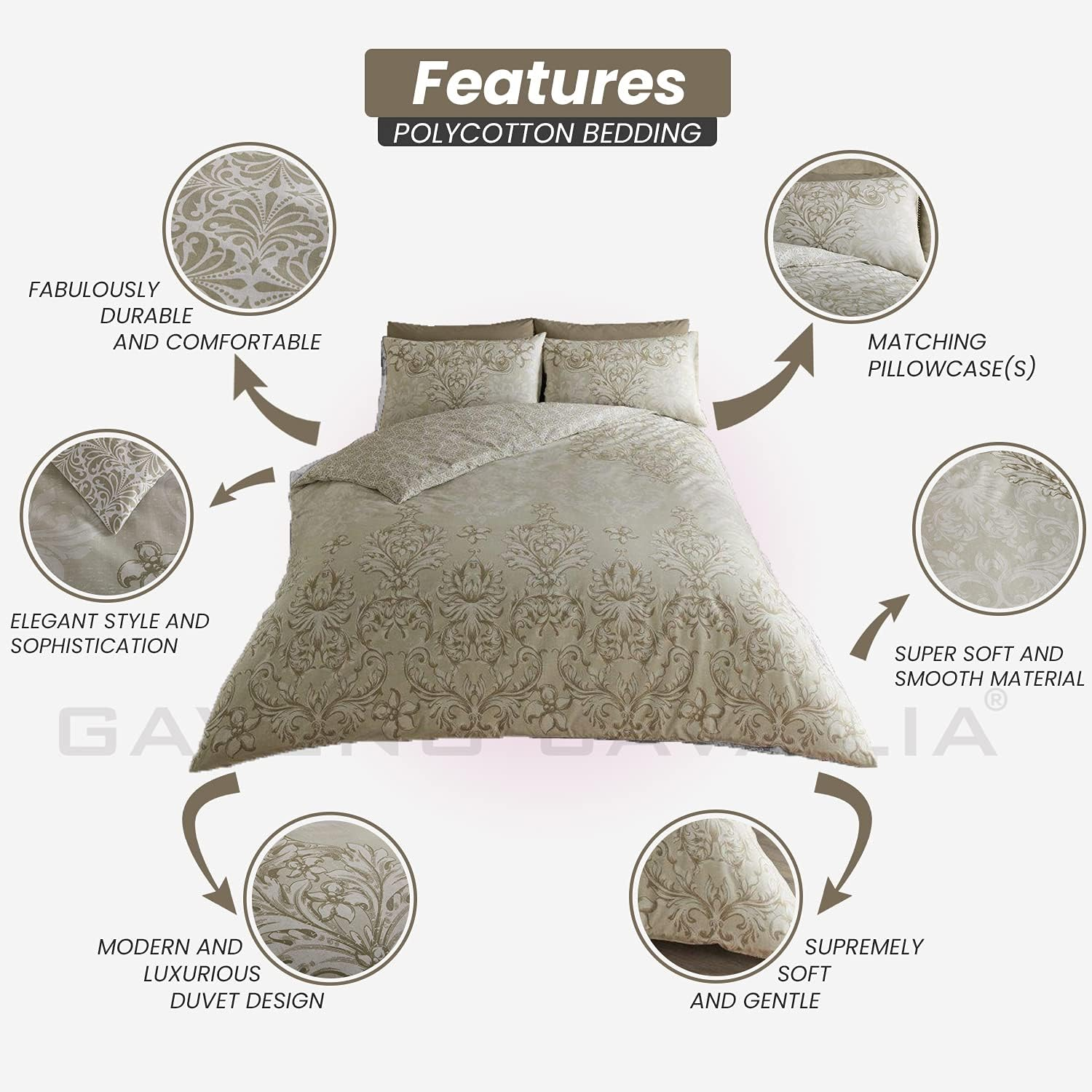 Floral Duvet Cover Sets, Reversible Blossom Bedding Sets Double Bed Set, Polycotton Quilt Covers, Natural image number 5